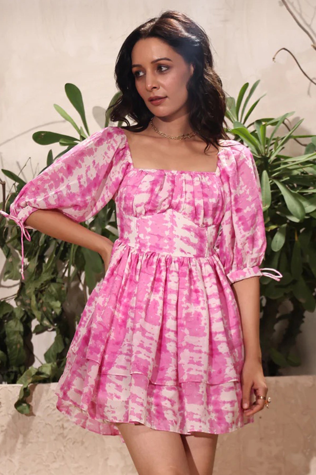 Buy Pink Mulmul Floral Mini Dress for women online available at ScrollnShops