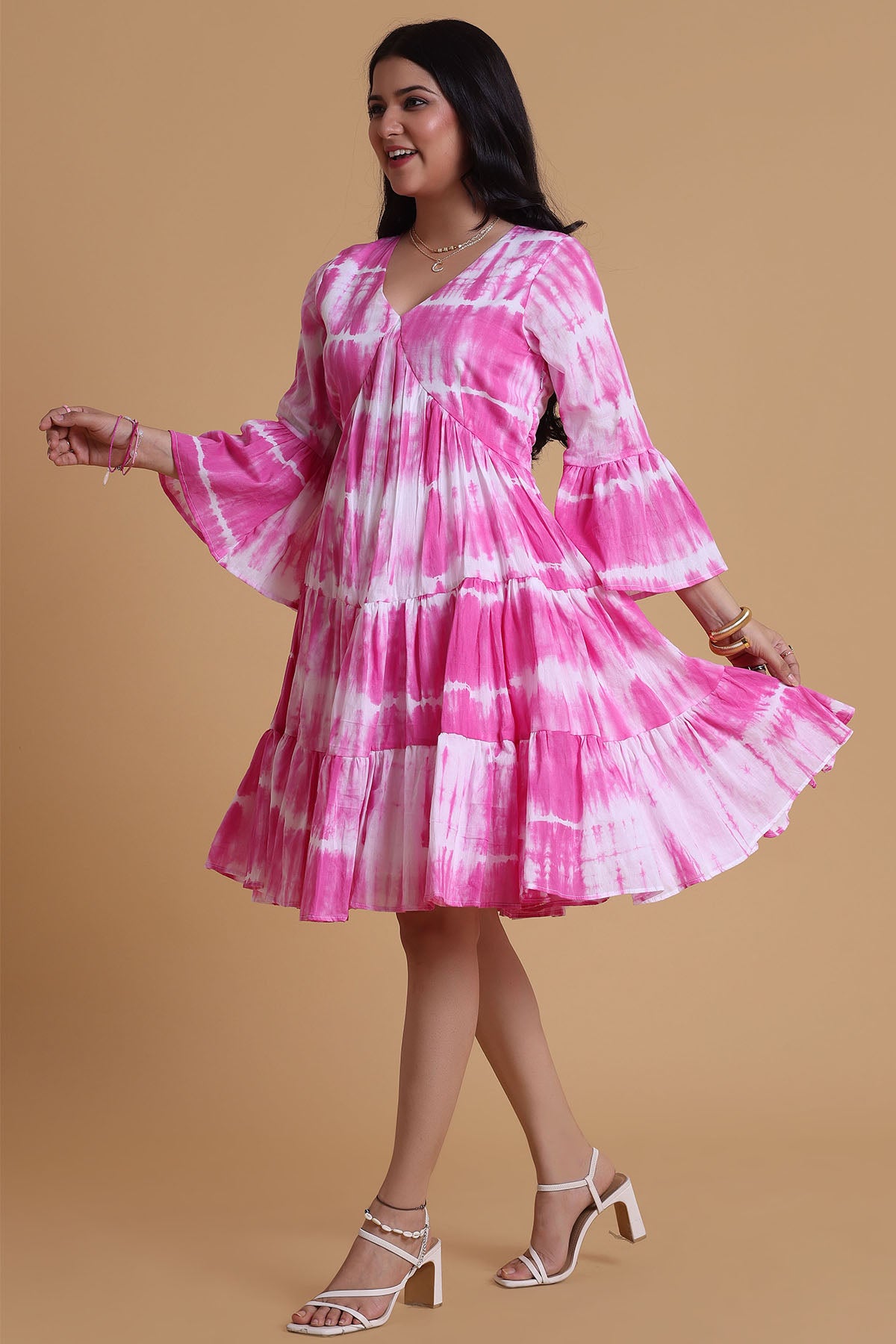 Pink Mulmul V-Neck Midi Dress