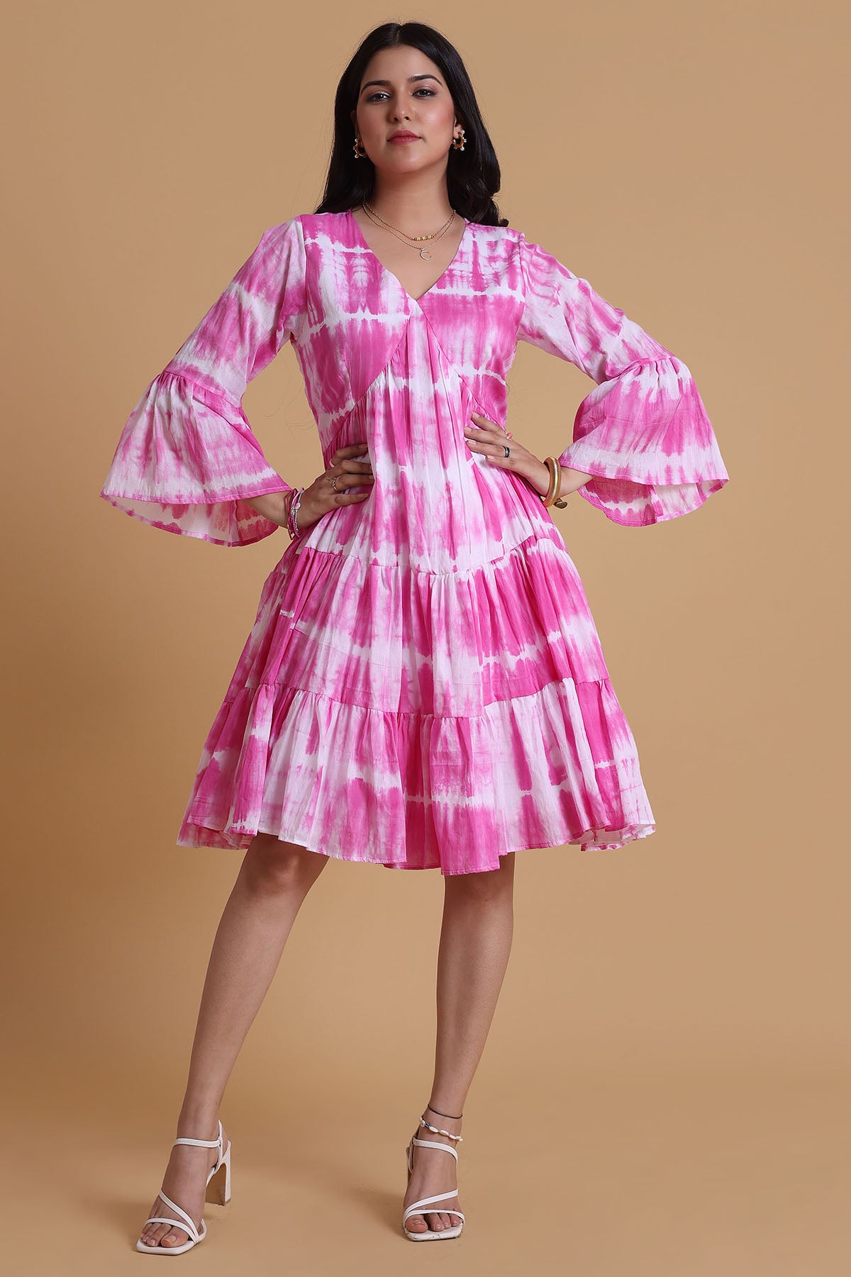 Pink Mulmul V-Neck Midi Dress