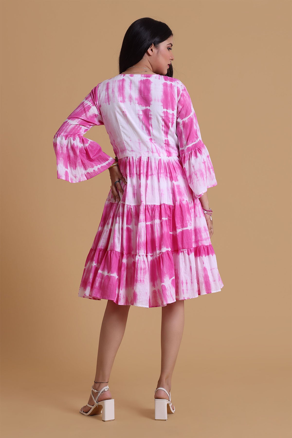 Pink Mulmul V-Neck Midi Dress