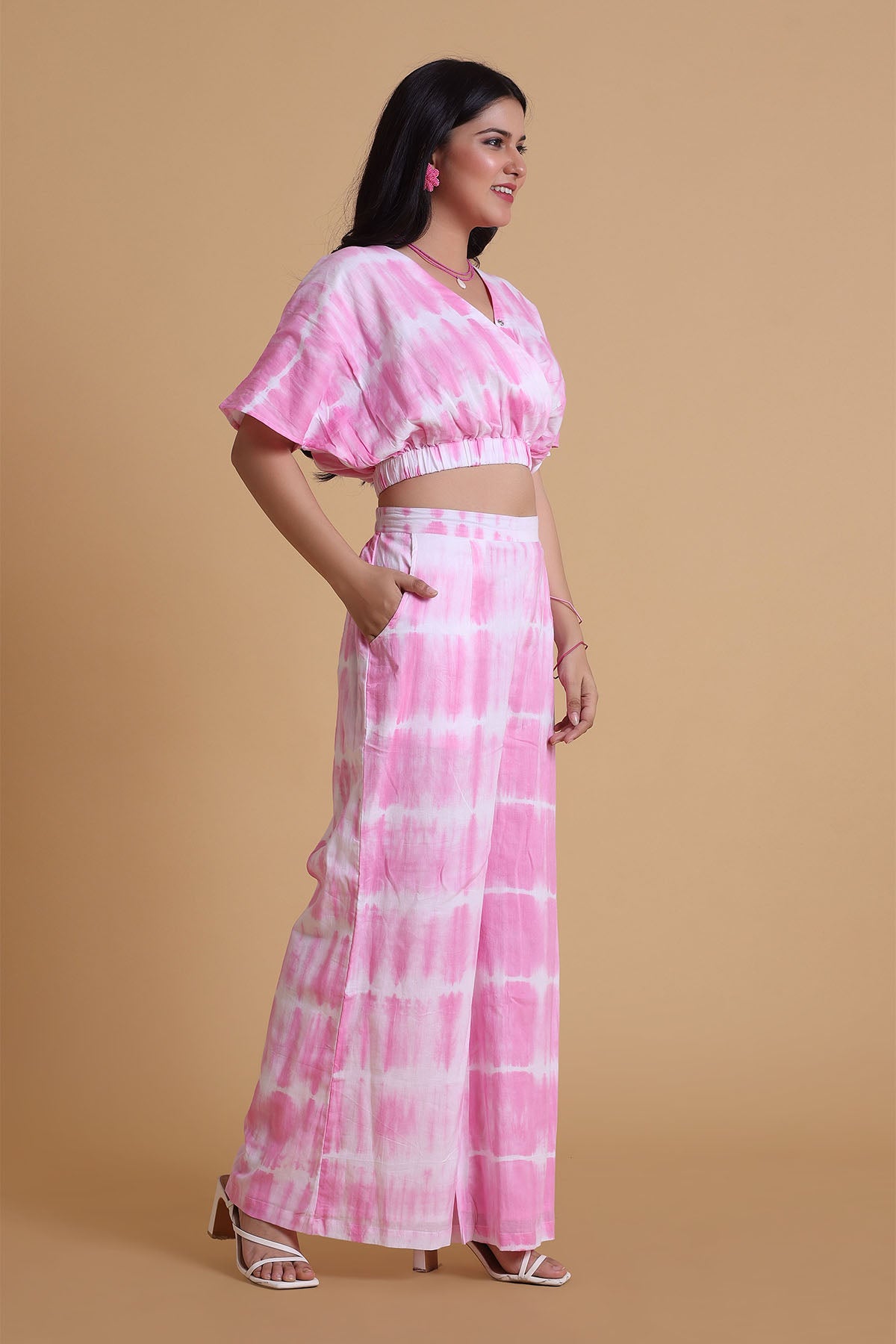 Pink Mulmul V-Neck Top & Pants