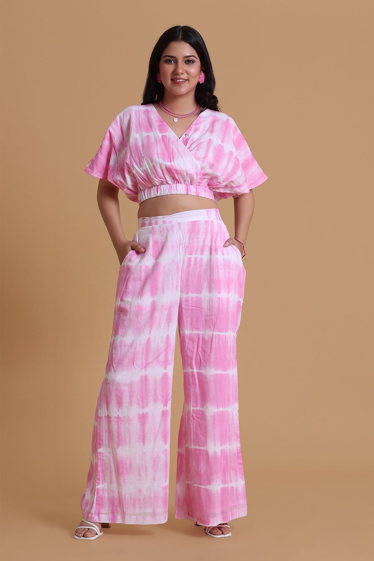 Buy Pink Mulmul V-Neck Top & Pants by The House Of Shes for women online at ScrollnShops