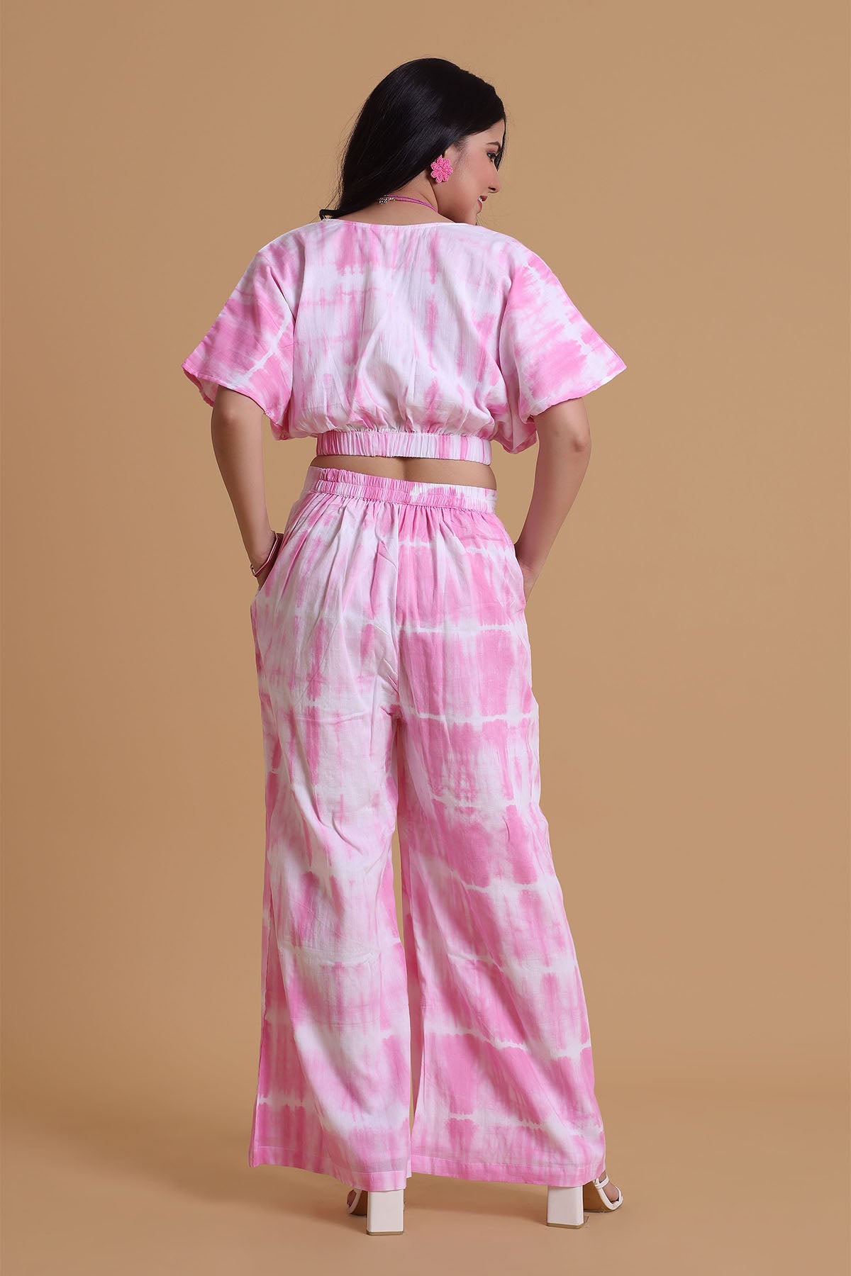 Pink Mulmul V-Neck Top & Pants
