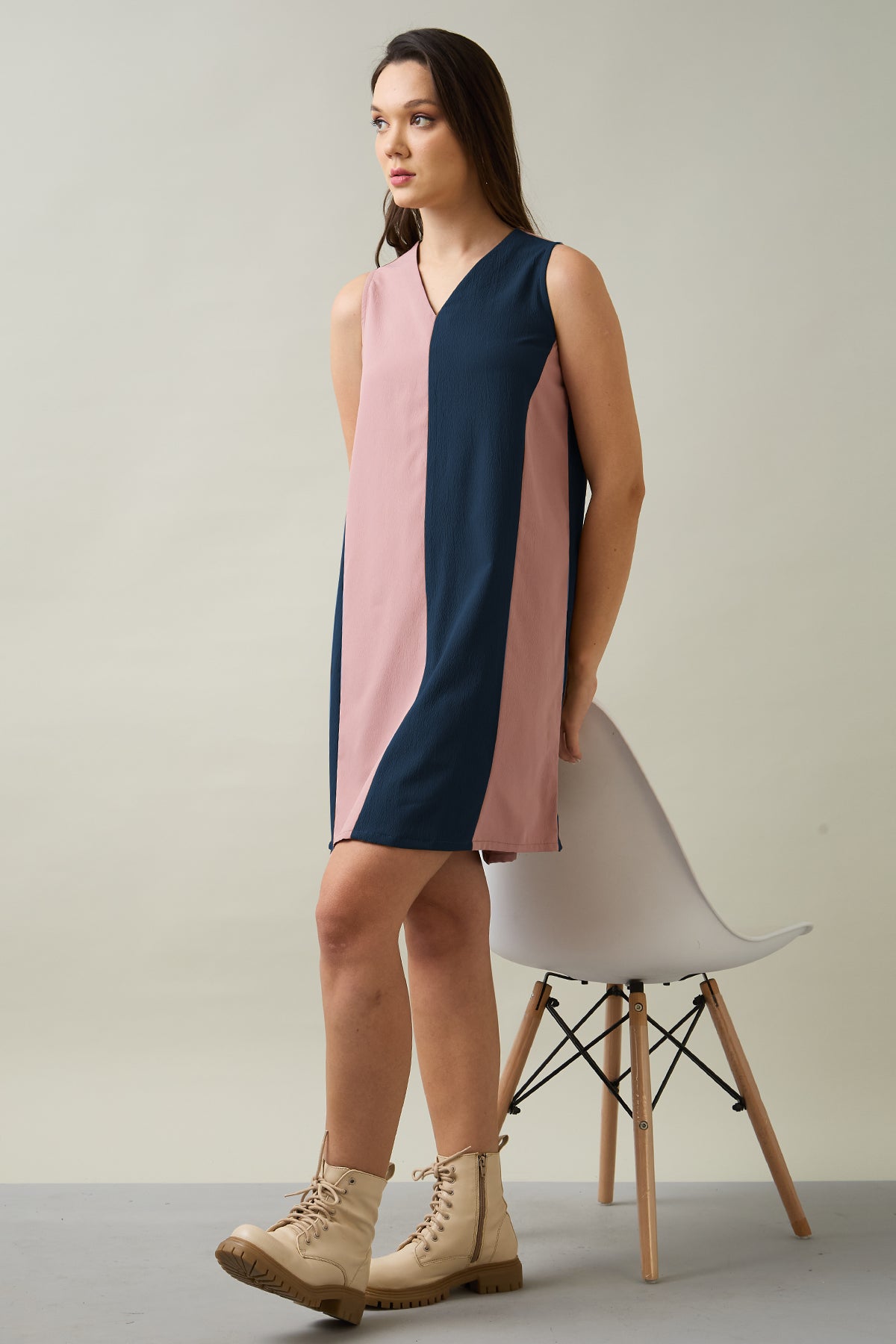 Buy Pink & Navy Colourblock Dress for Women by SNEHA B Designer online available at scrollnshops