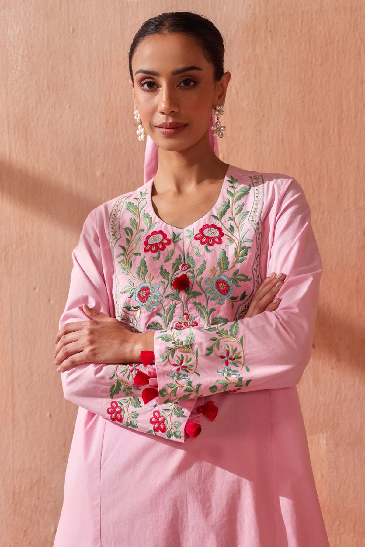 Pink Neck Embroidered Kurta Set