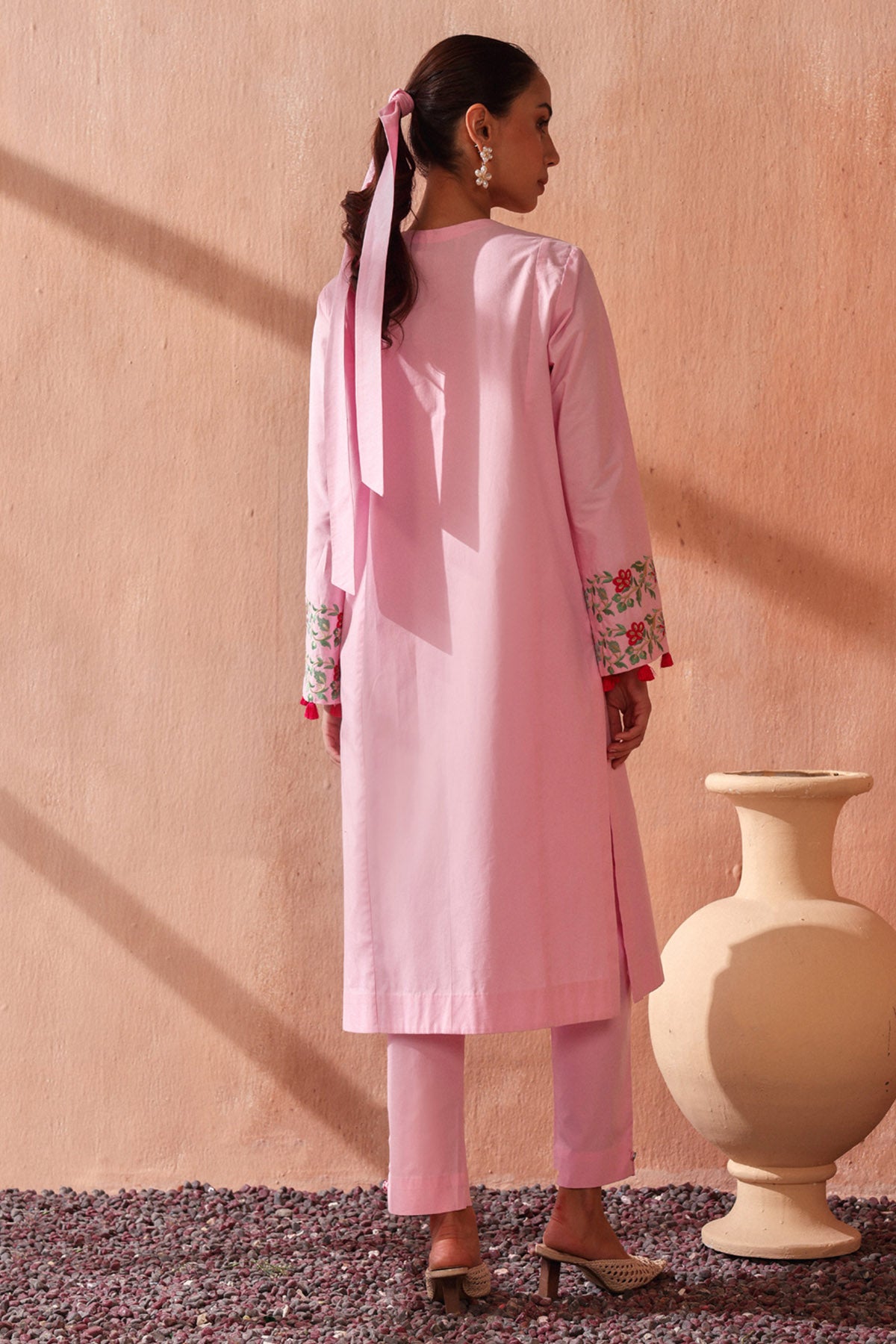 Pink Neck Embroidered Kurta Set