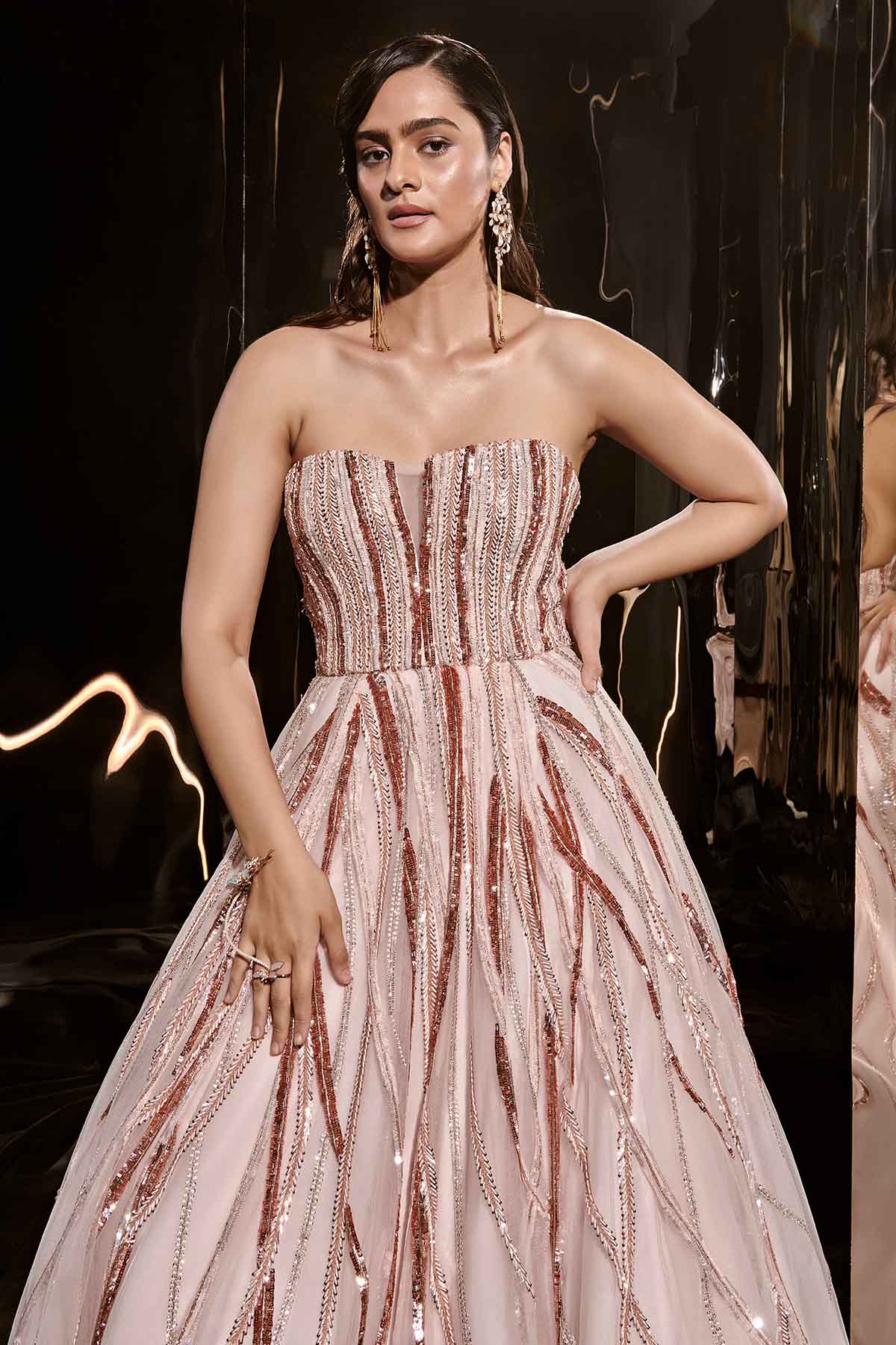 Pink Net Beads Embroidered Gown