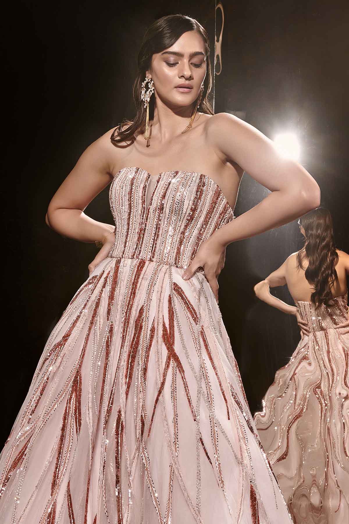 Pink Net Beads Embroidered Gown