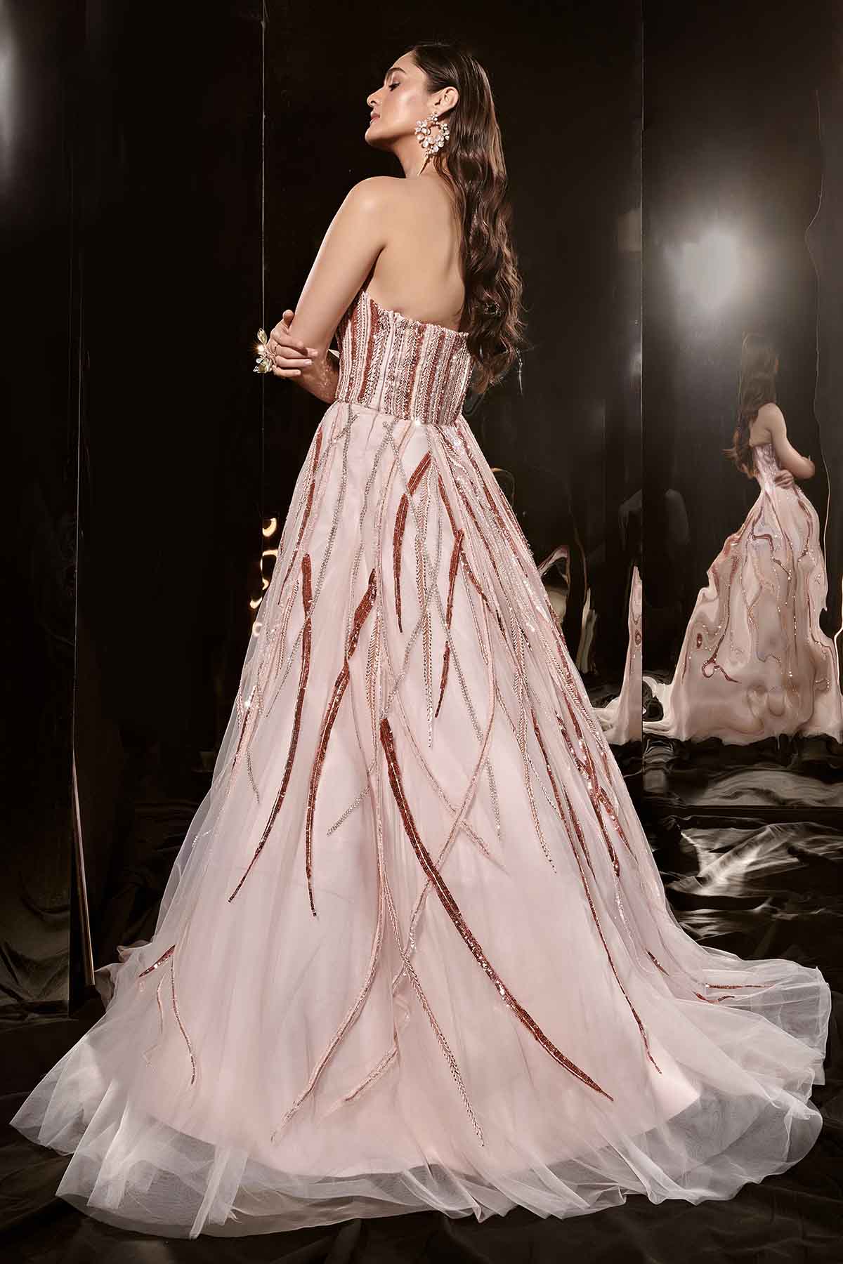 Pink Net Beads Embroidered Gown