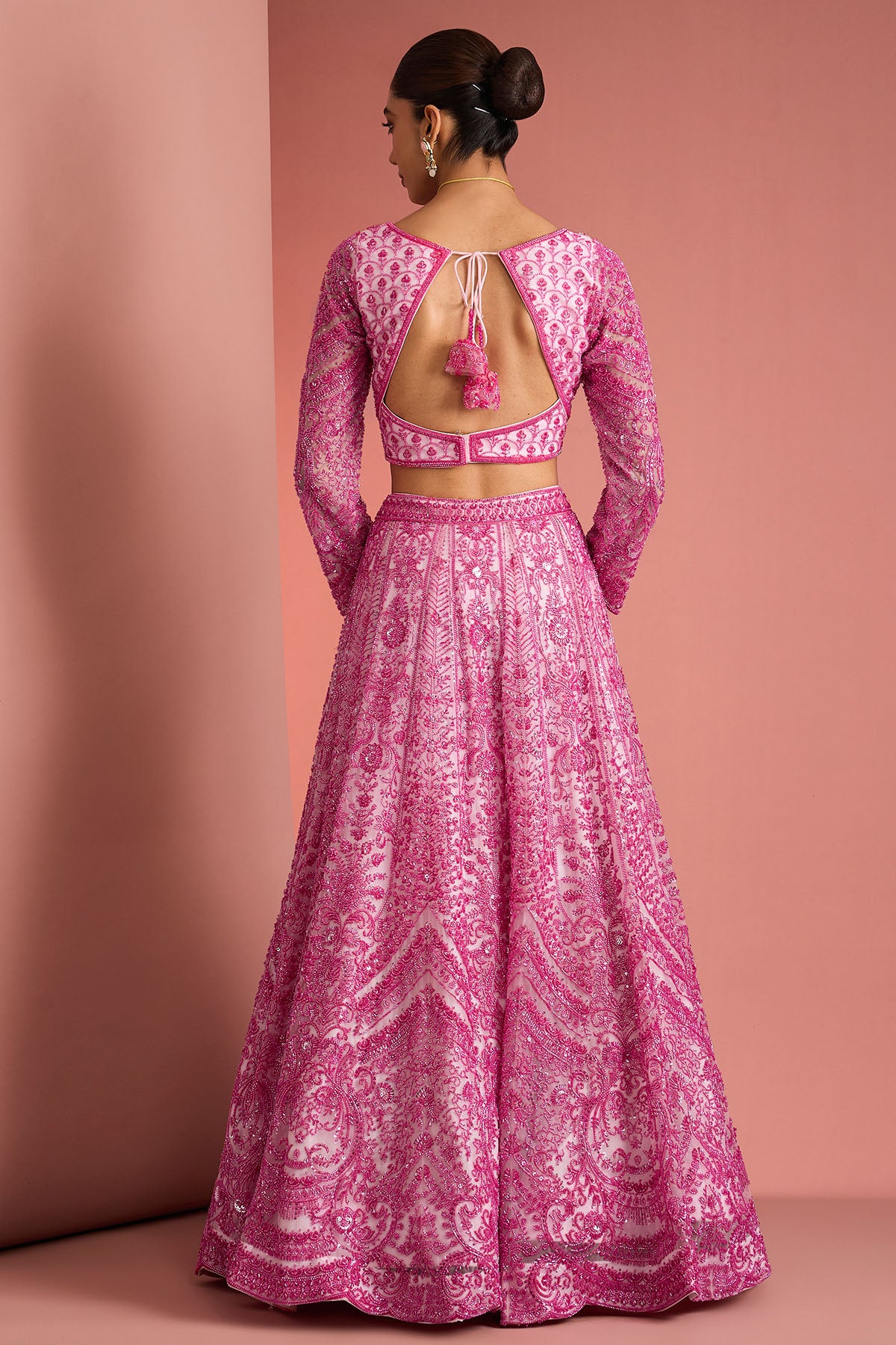 Pink Net Cutdana Lehenga Set