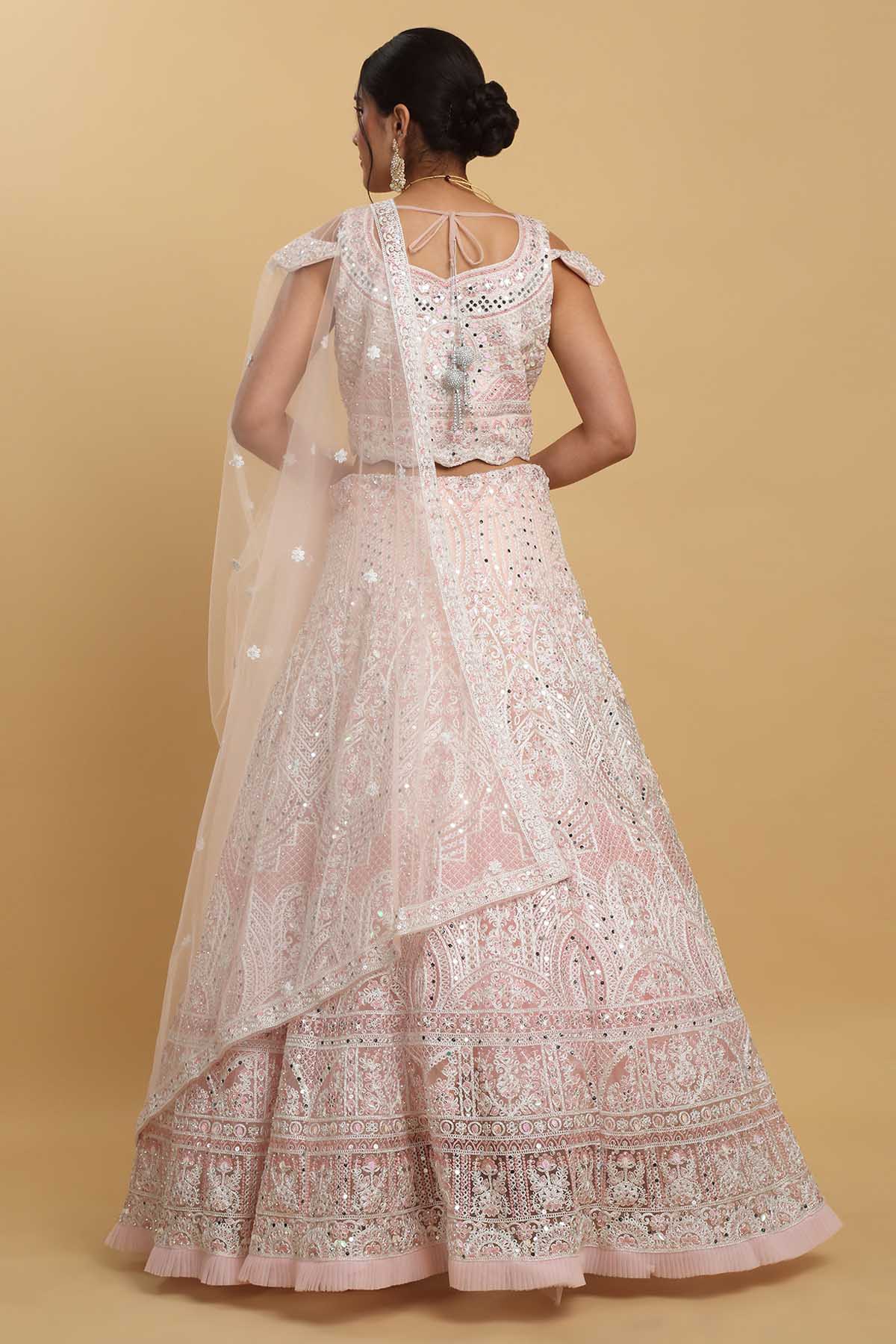 Pink Net Embroidered Lehenga Set