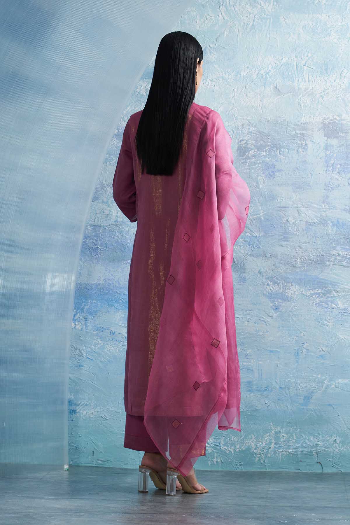 Pink Notch Neck A-Line Kurta Set