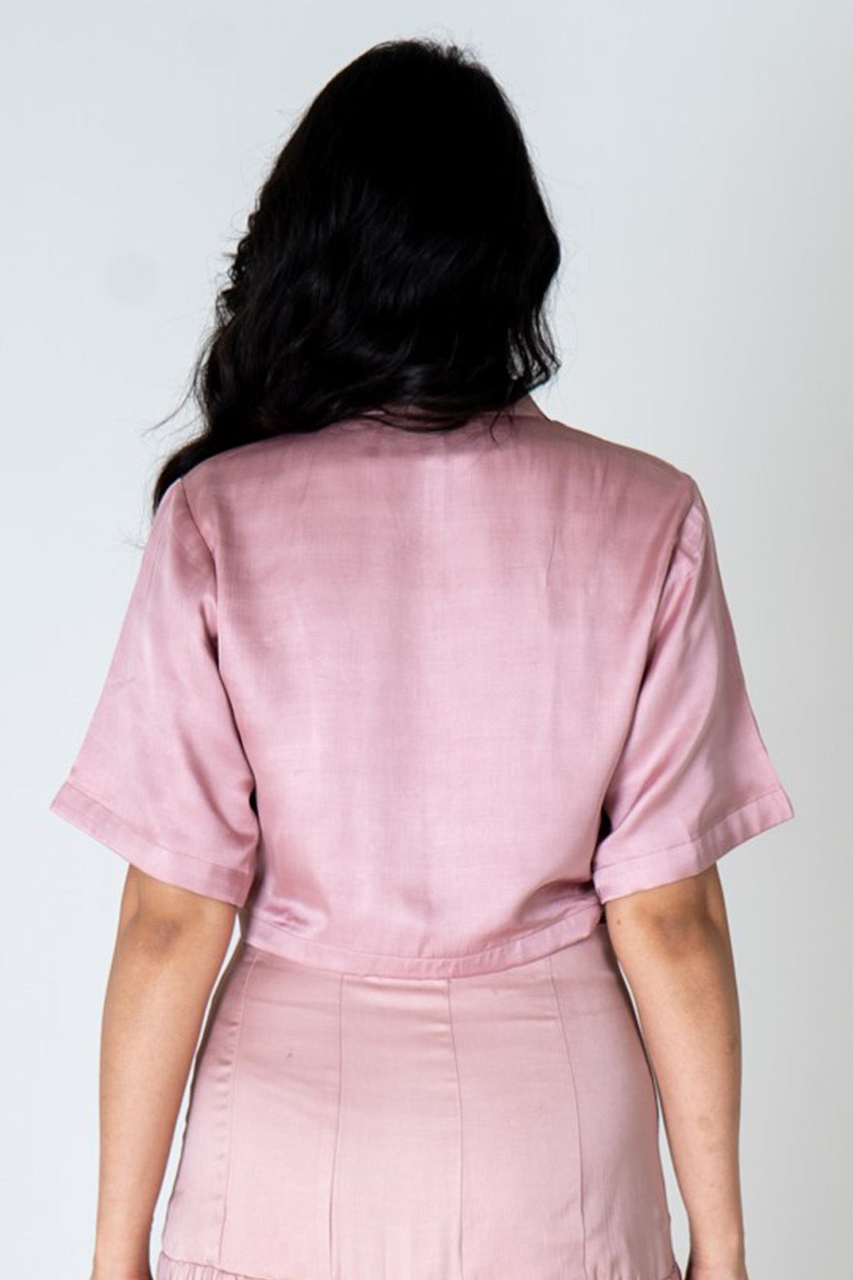 Pink Notched Collar Crop Top