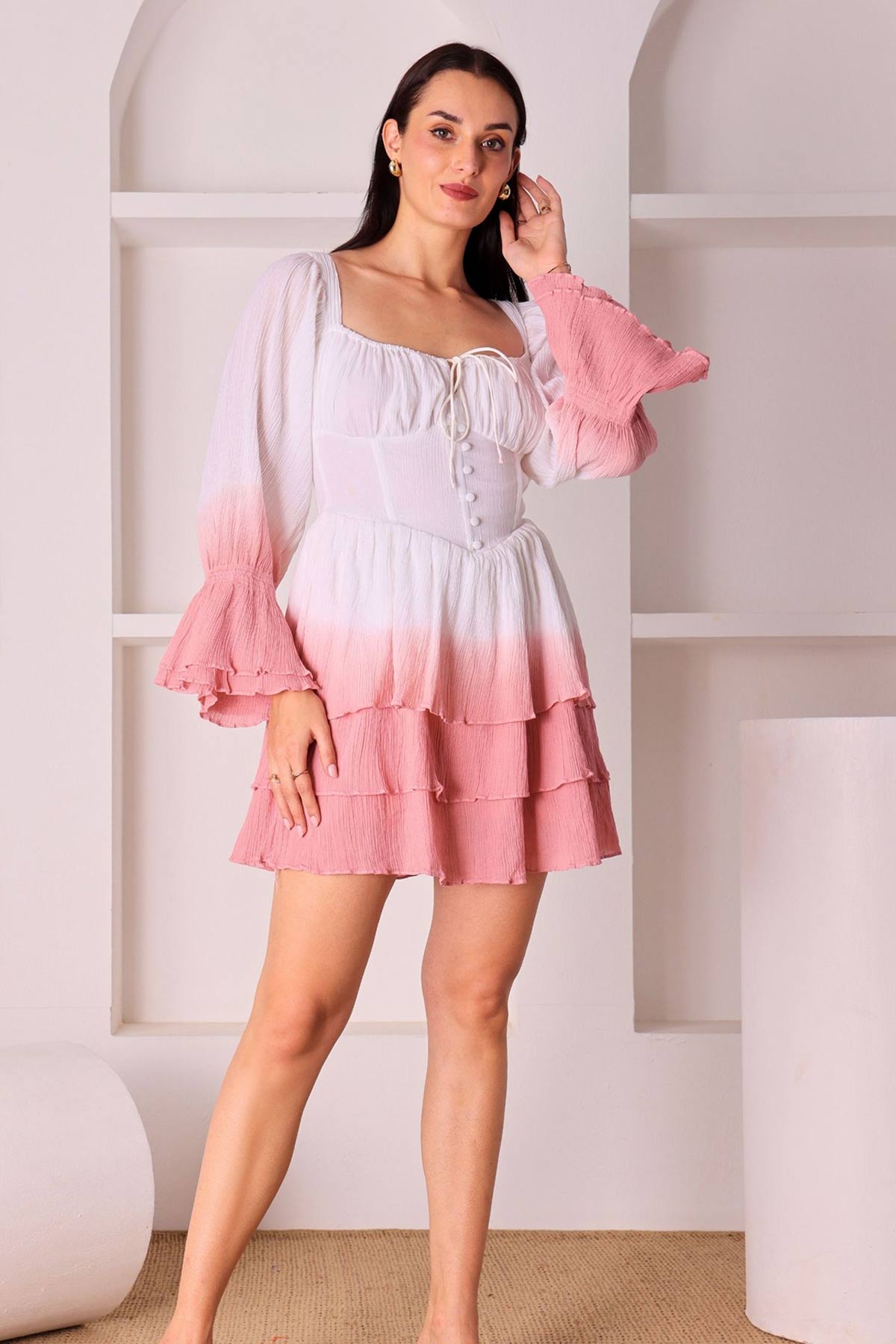Buy Pink Ombre Cotton Ruffled Dress for women by Seoraa online available at scrollnshops