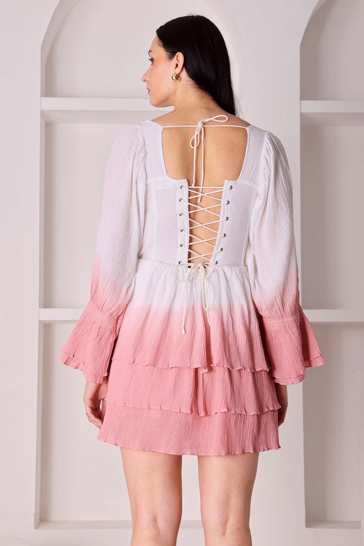 Pink Ombre Cotton Ruffled Dress