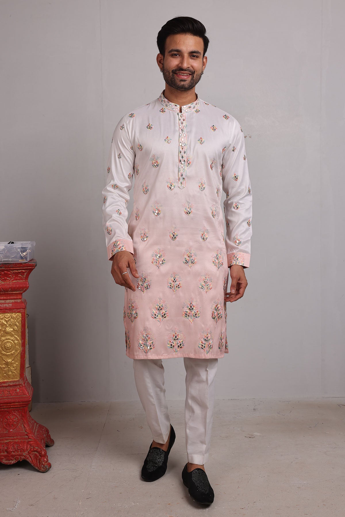 Pink Ombre Embroidered Kurta