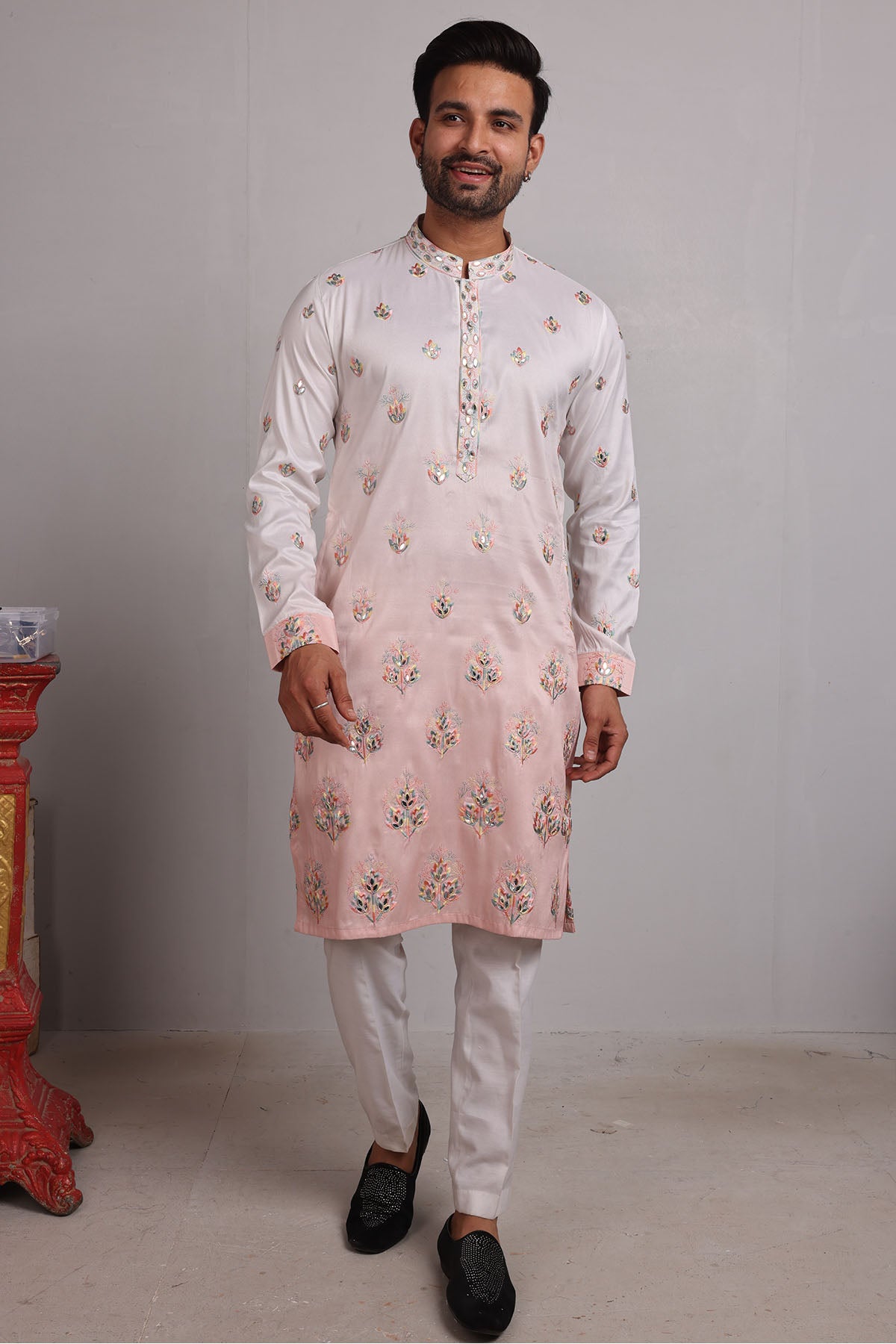 Pink Ombre Embroidered Kurta