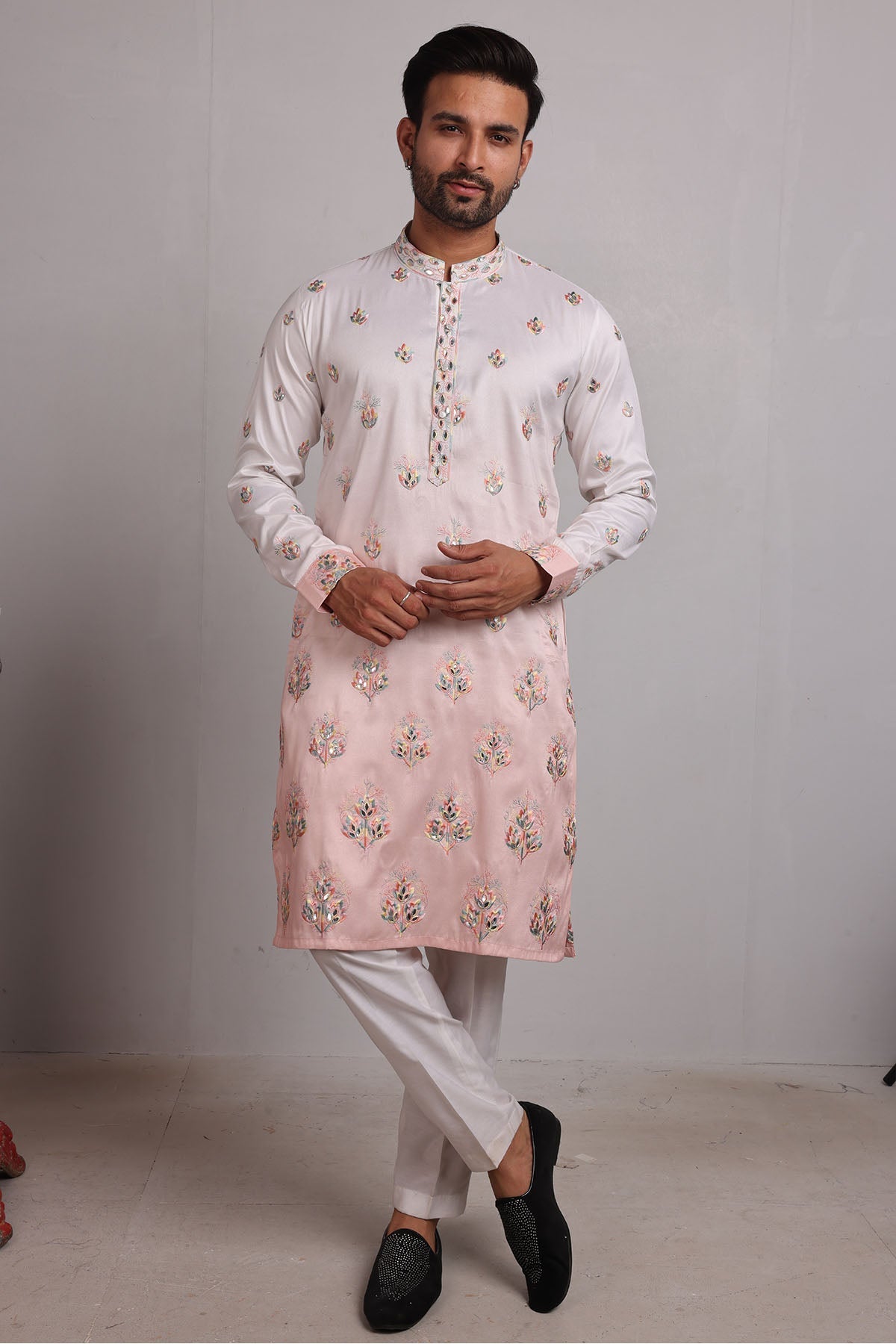 Buy Pink Ombre Embroidered Kurta by SNEHA B - Men for men online at ScrollnShops