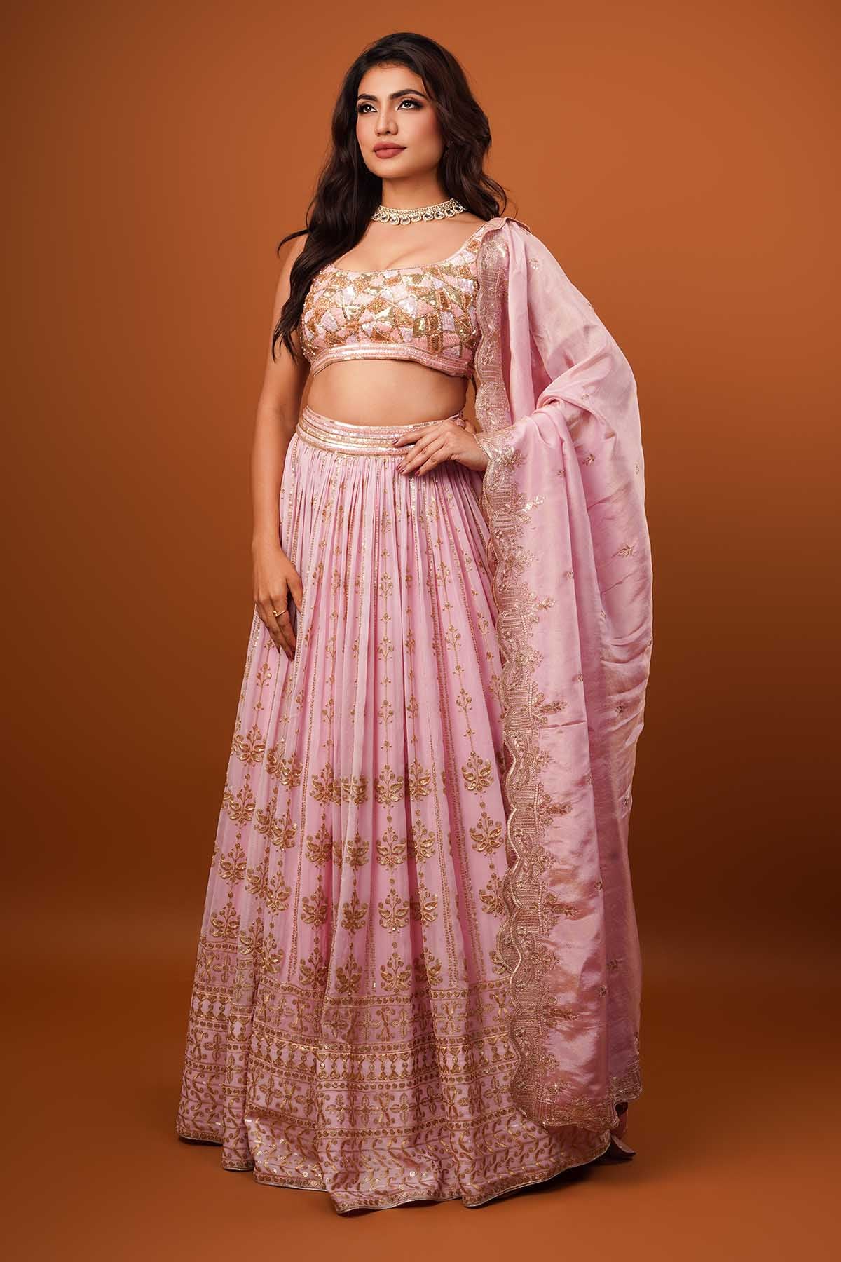Buy Pink Ombre Georgette Lehenga Set Online