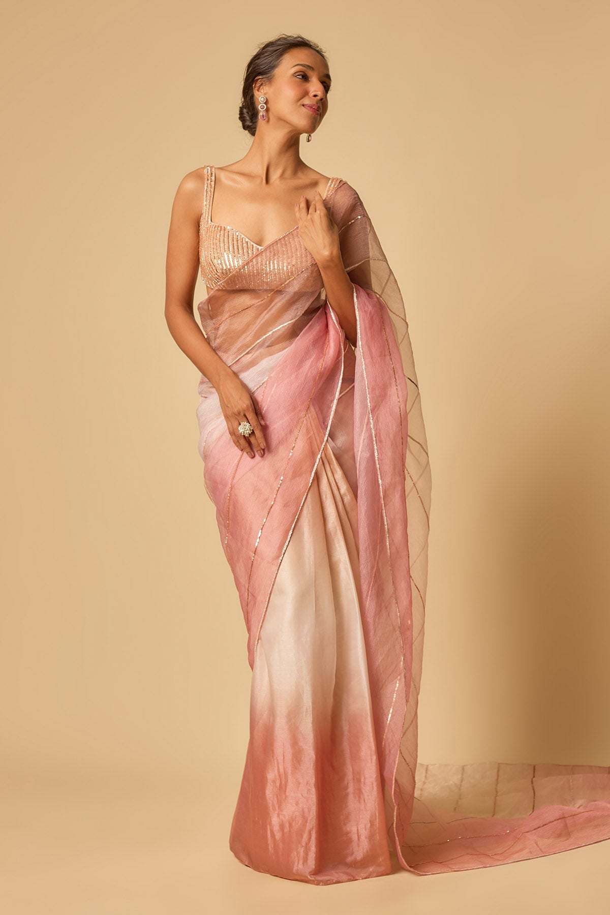 Buy Pink Ombre Pre-Stitched Saree by Masumi Mewawalla for women online at ScrollnShops