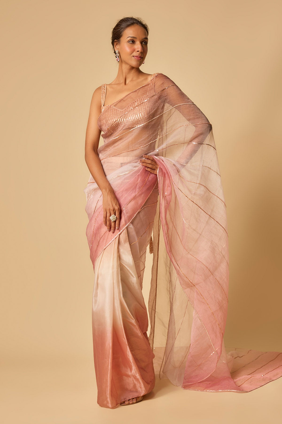 Pink Ombre Pre-Stitched Saree