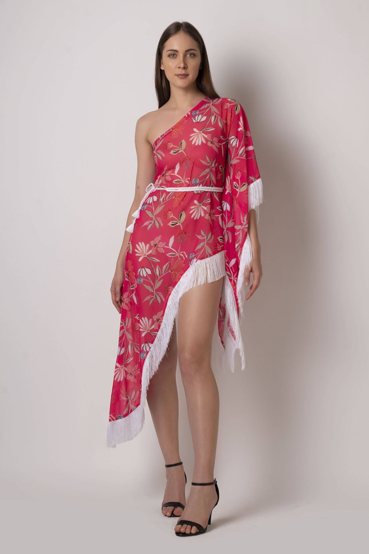 Buy Designer Pink One Shoulder Floral Kaftan for Women Online