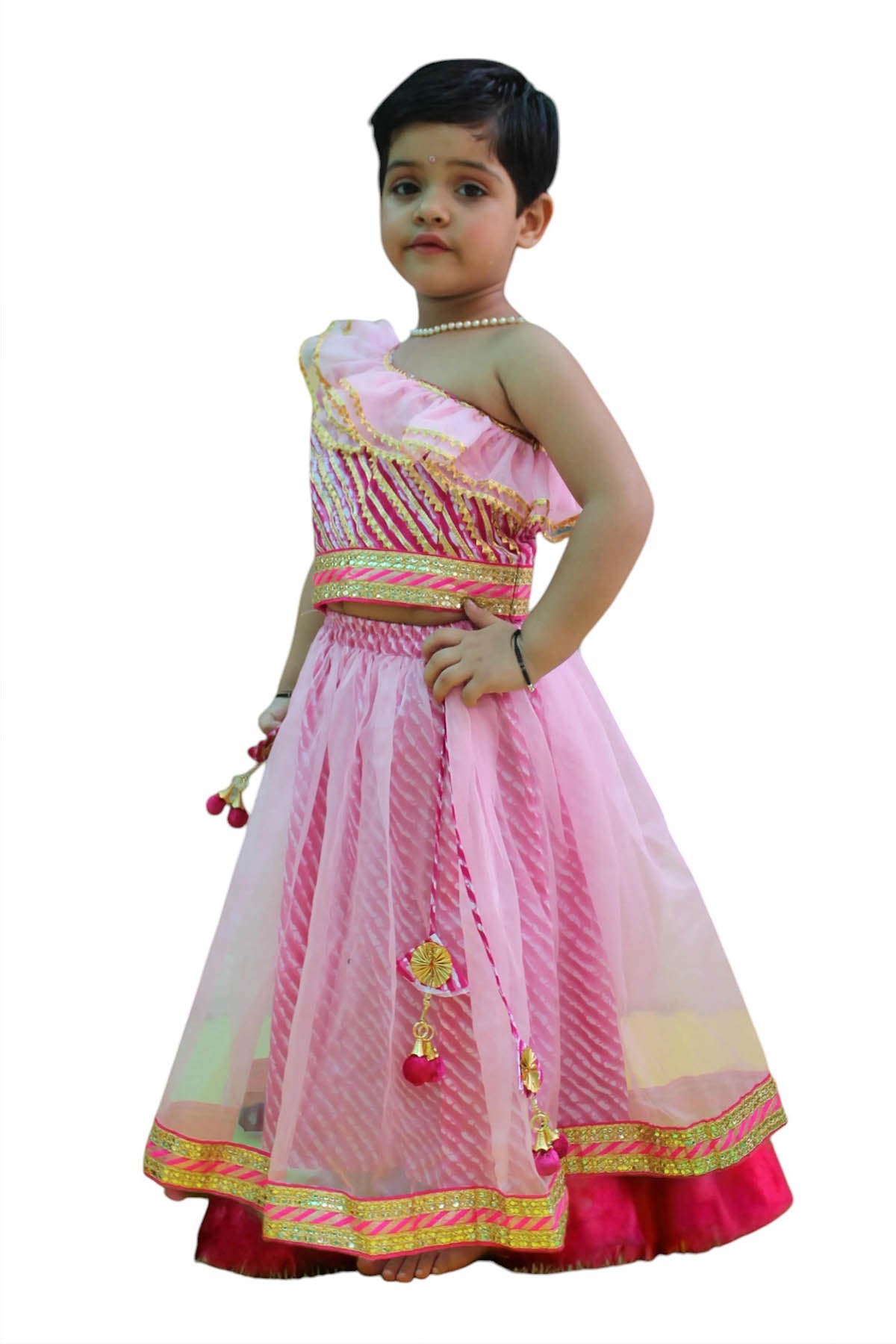 Pink One Shoulder Lehenga Set