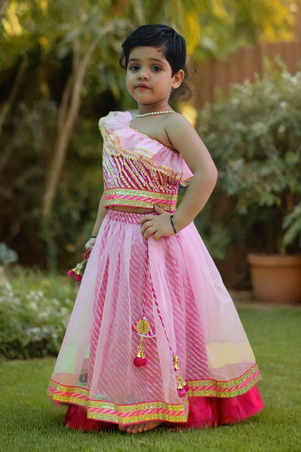 Buy Pink One Shoulder Lehenga Set by ViYa for Girls online at ScrollnShops