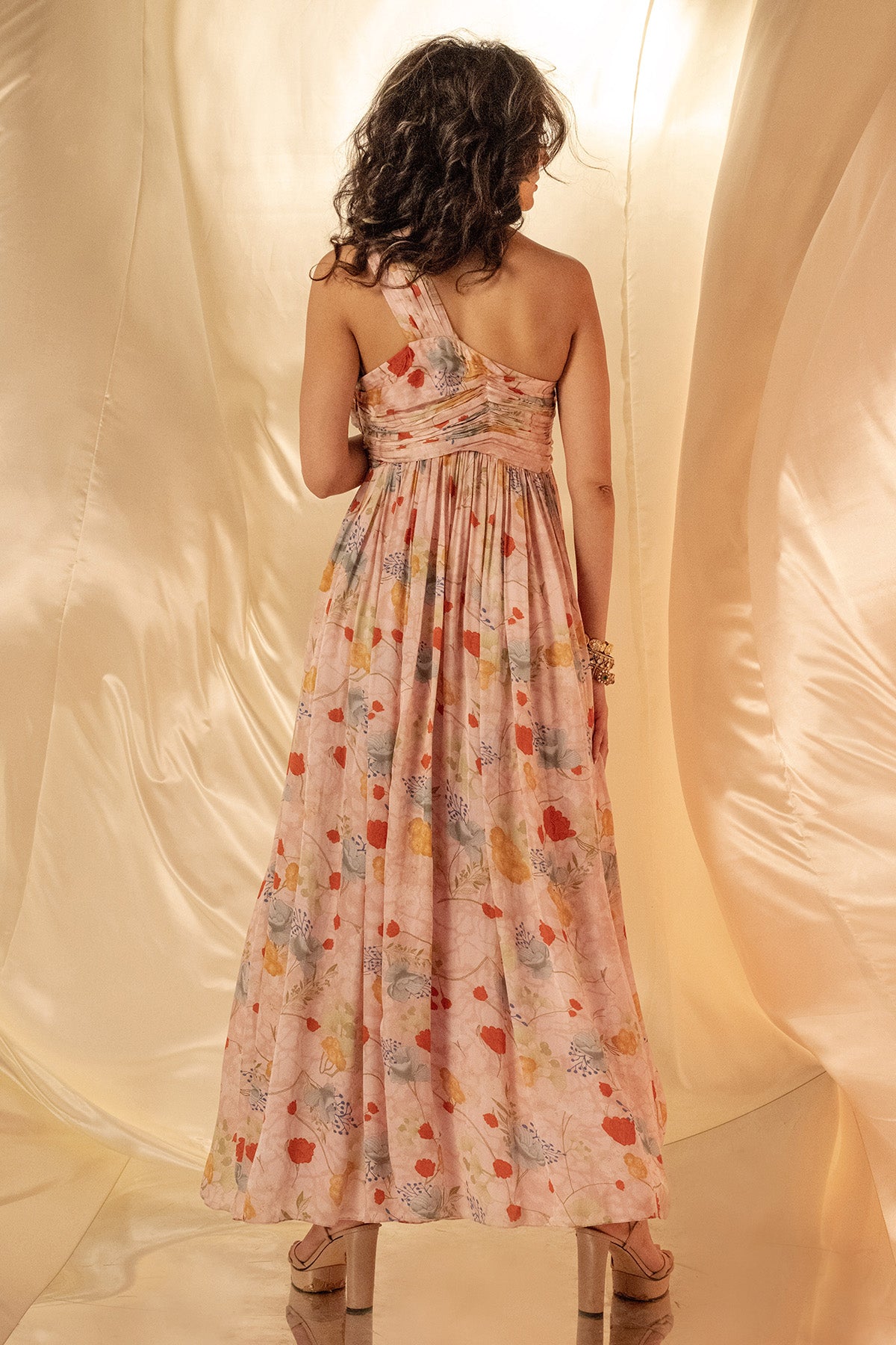 Pink One Shoulder Pleated Dress