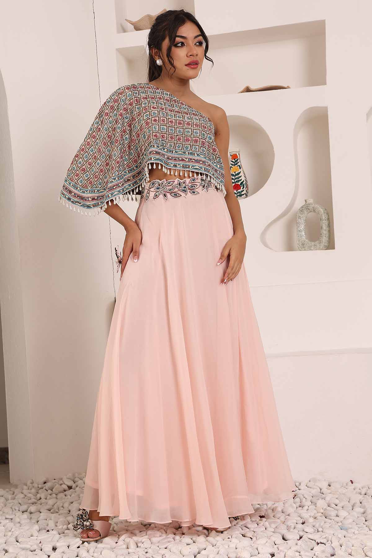 Sejal Kamdar Pink One Shoulder Top & Pants for women online at ScrollnShops