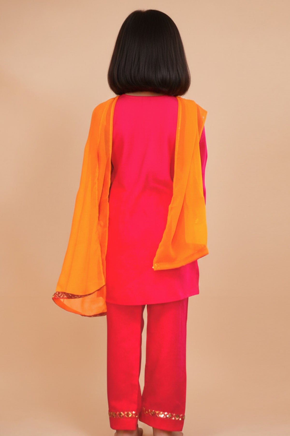 Pink & Orange Cotton Kurta Set