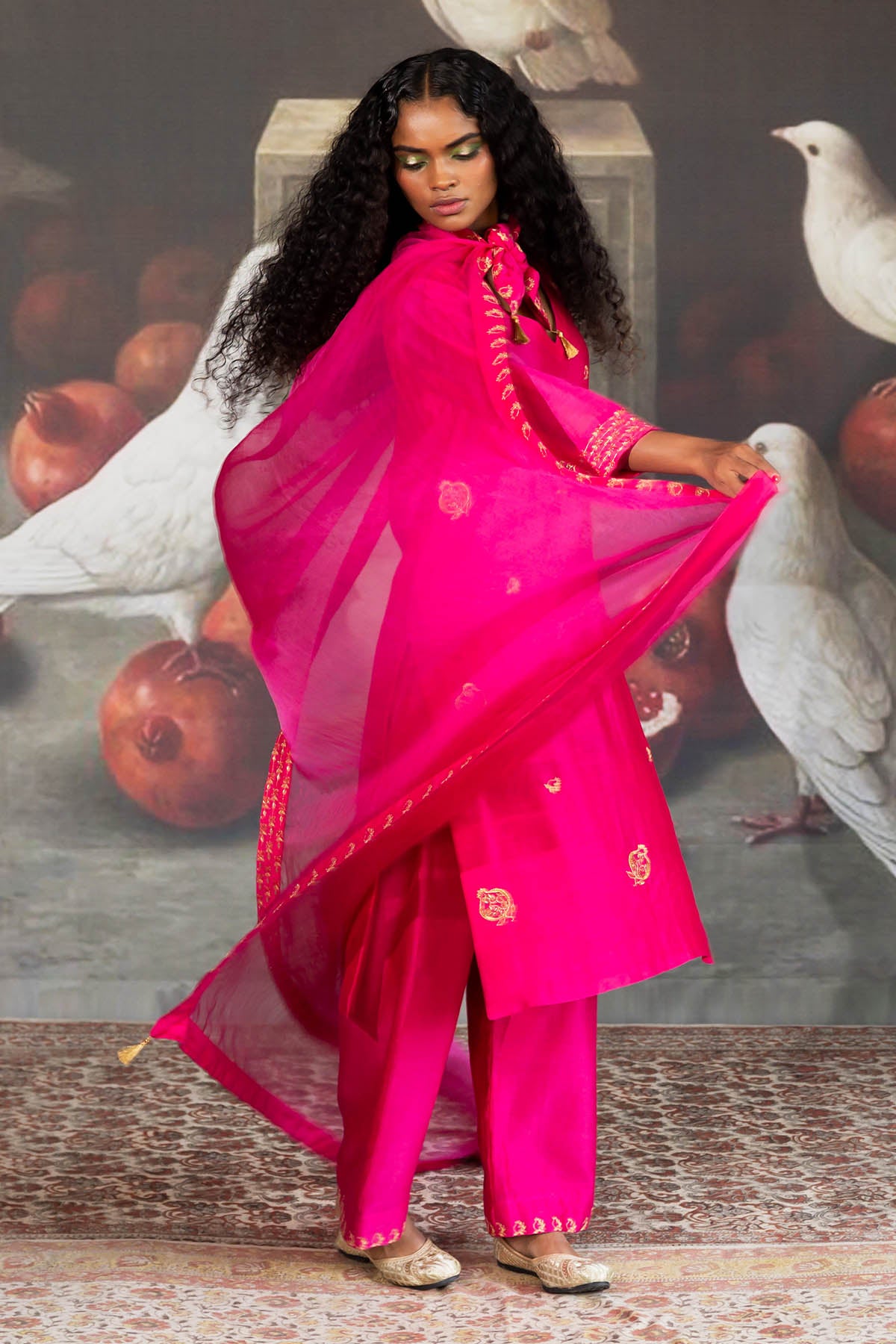 Pink Organza Embroidered Dupatta