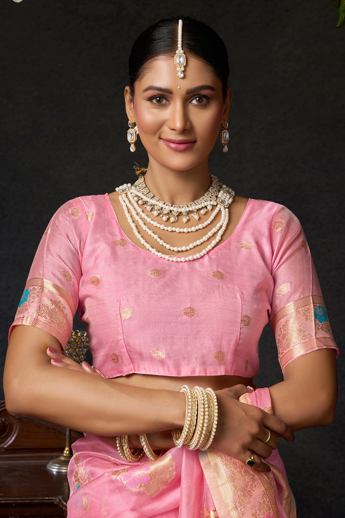 Pink Organza Khadi Woven Saree