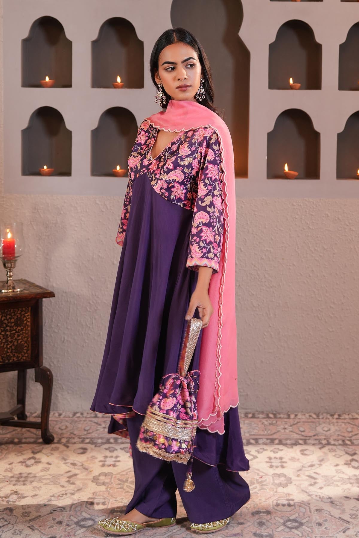 Buy Pink Organza Sequins Dupatta by Ugna by Unnati for women online at ScrollnShops