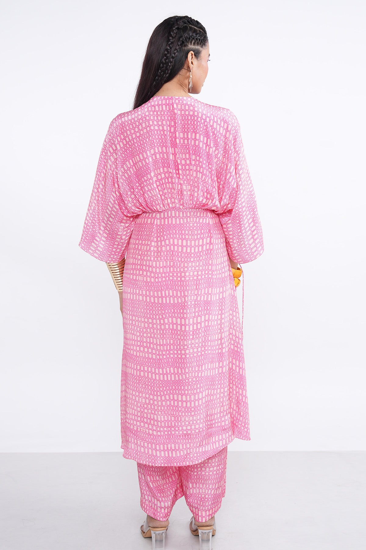 Pink Overlap Kimono Kurta Set