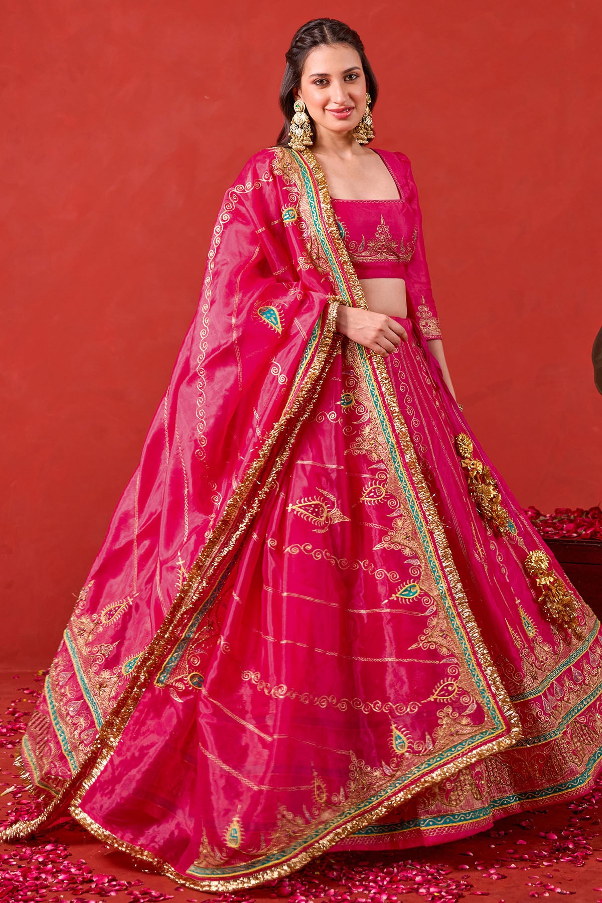 Pink Paisley Motif Lehenga Set