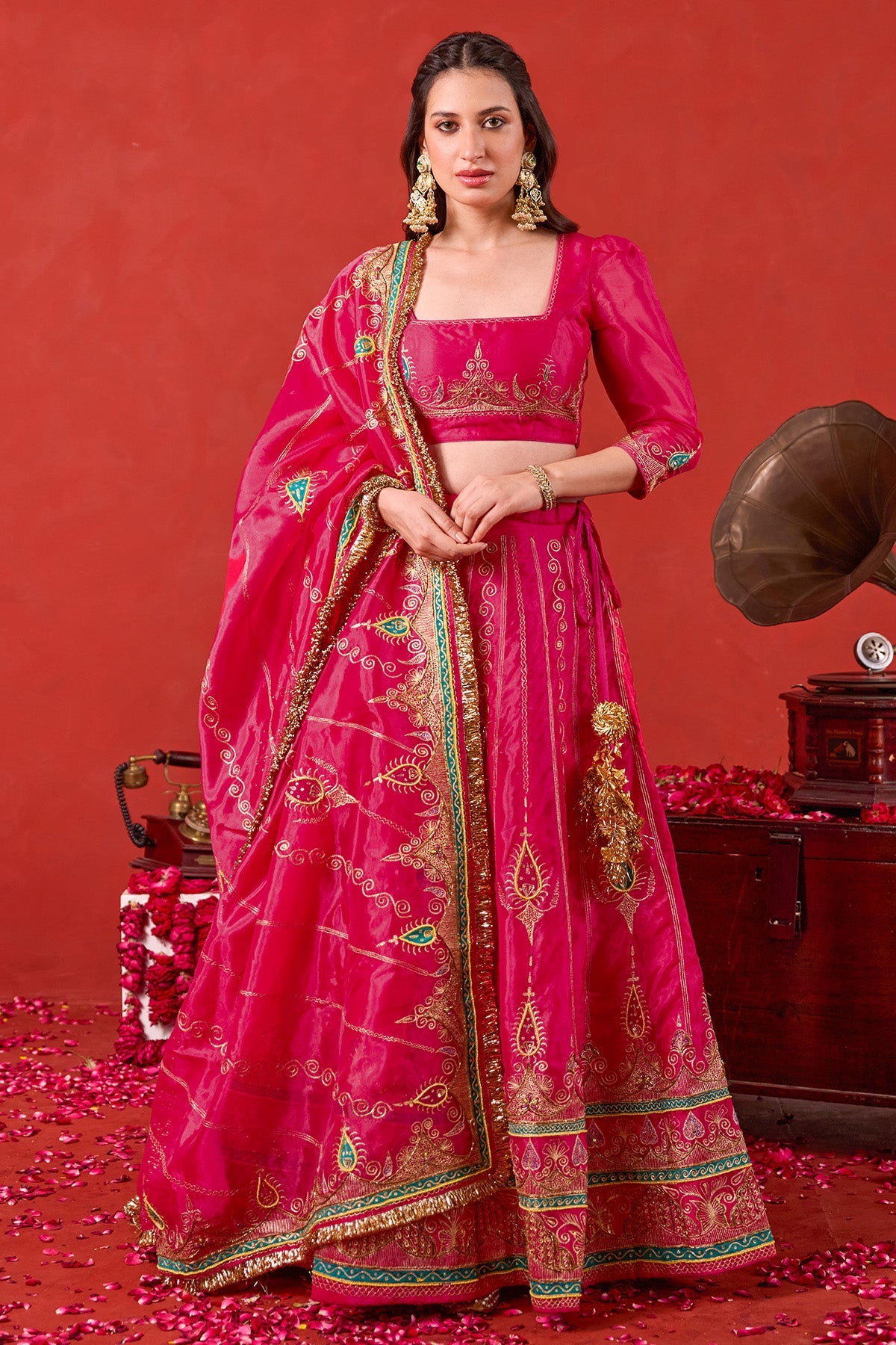 Buy Pink Paisley Motif Lehenga Set for women by Taro India online available at scrollnshops