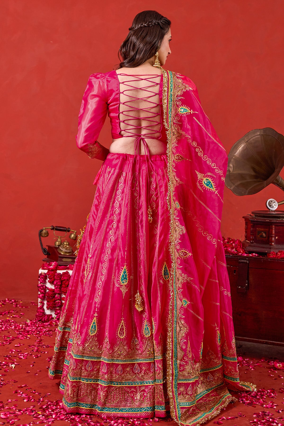 Pink Paisley Motif Lehenga Set