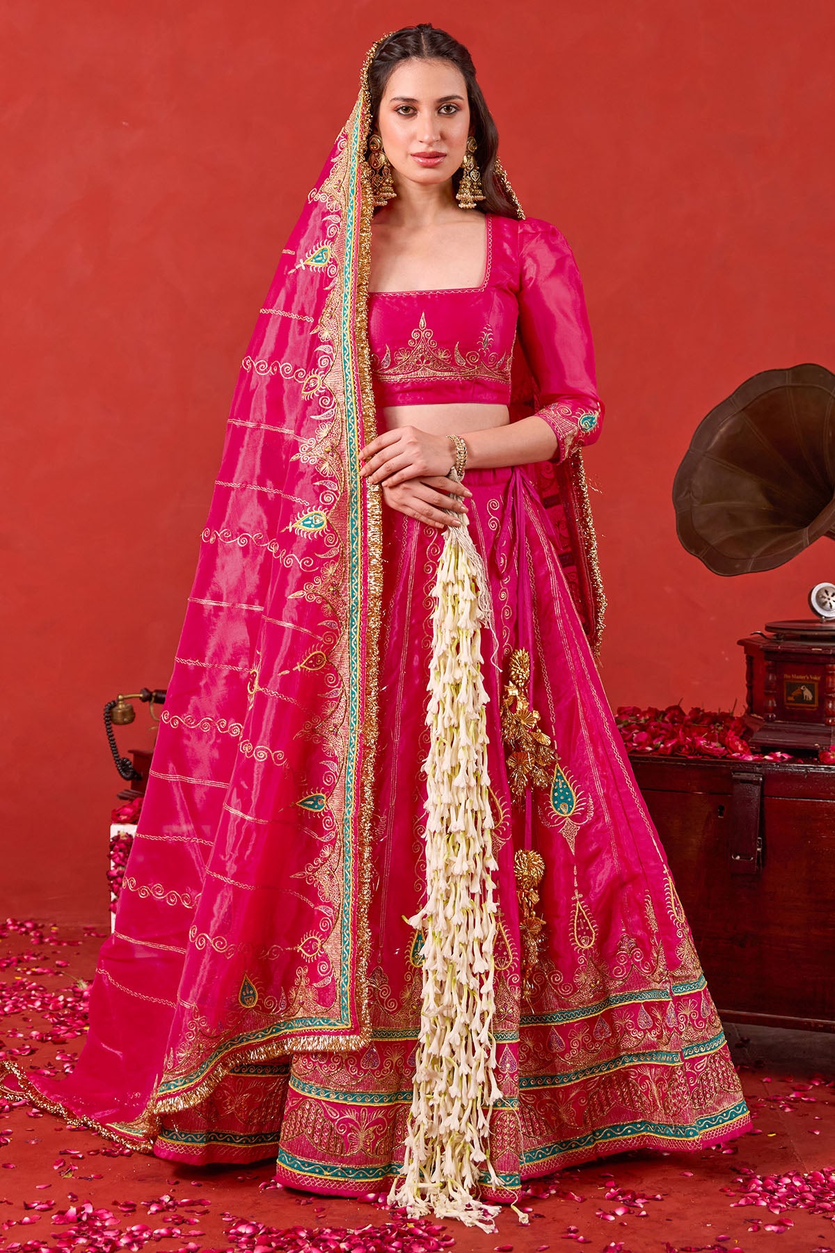 Pink Paisley Motif Lehenga Set