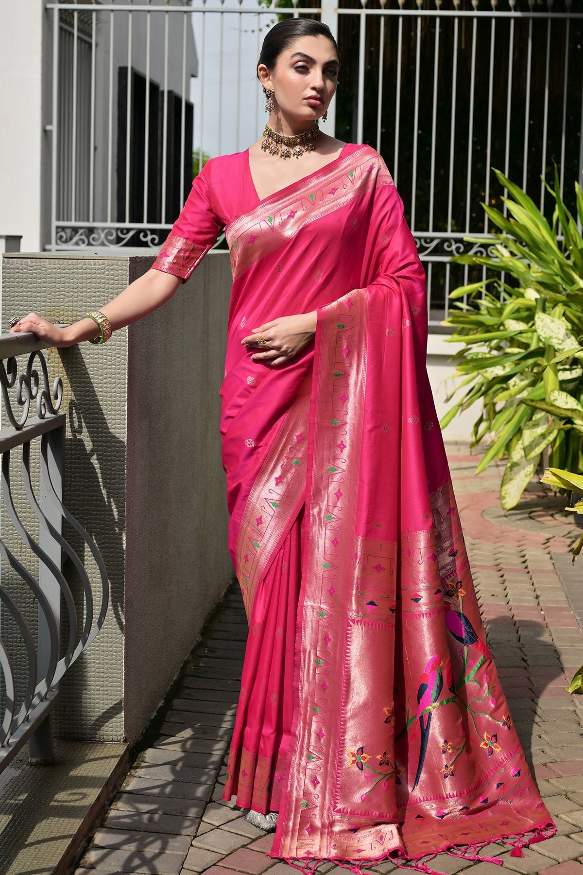 Buy Pink Paithani Pallu Woven Saree for women by Lili Lala Designer online available at scrollnshops