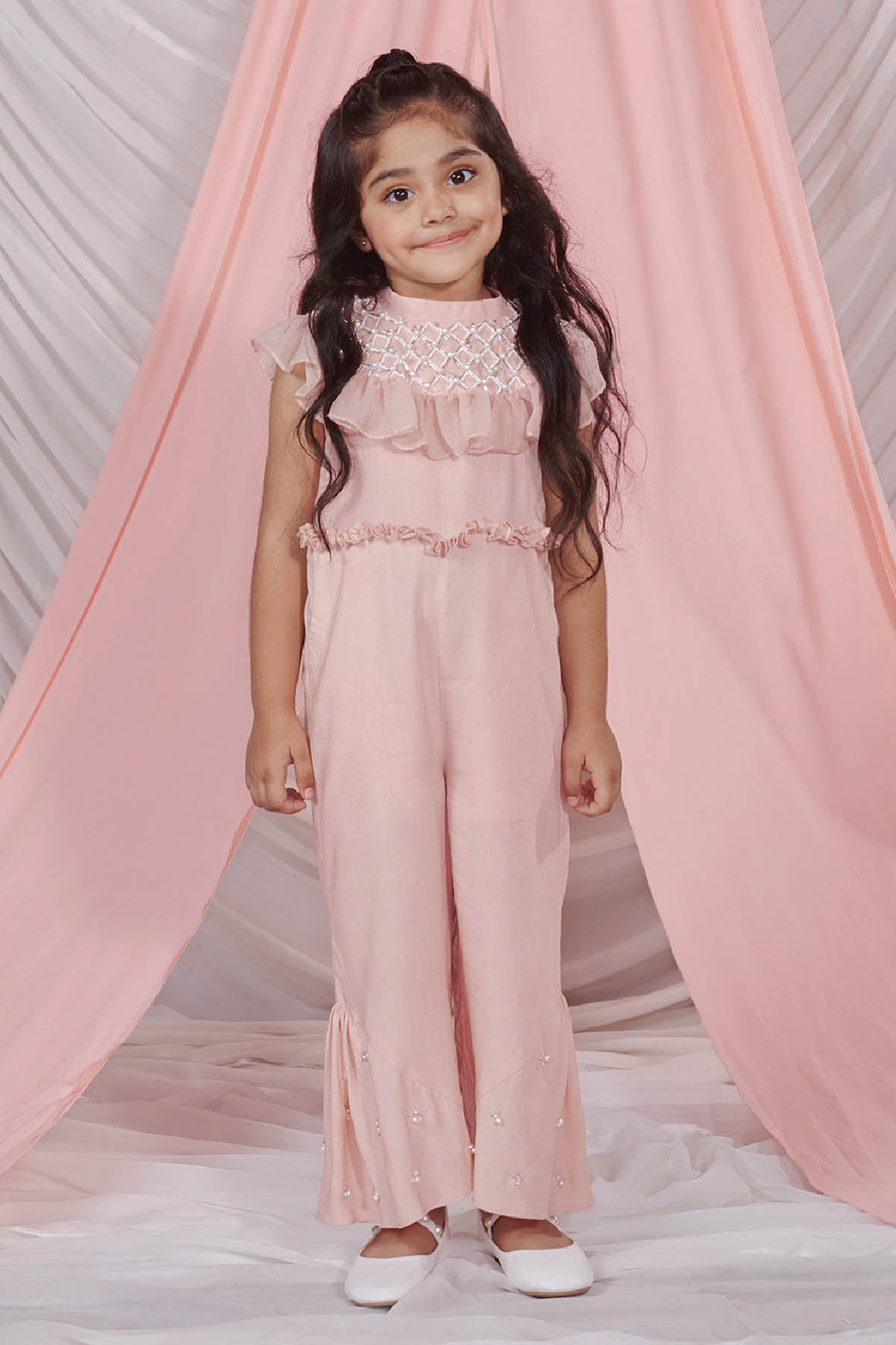 Designer Littleens Pink Pearl Embroidered Jumpsuit For Kids (Boys & Girls) Available online at ScrollnShops