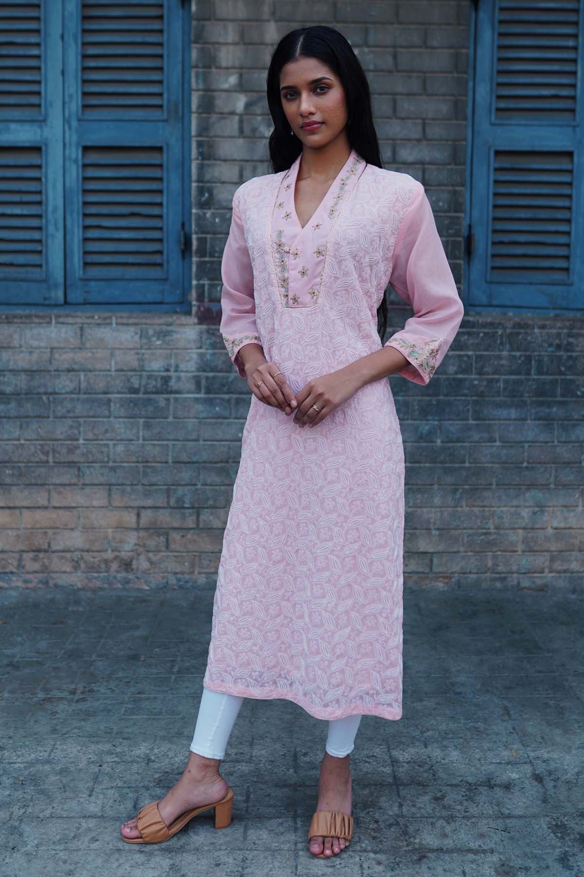 Buy Anamika Khandelwal Pink Pearl Embroidered Kurti