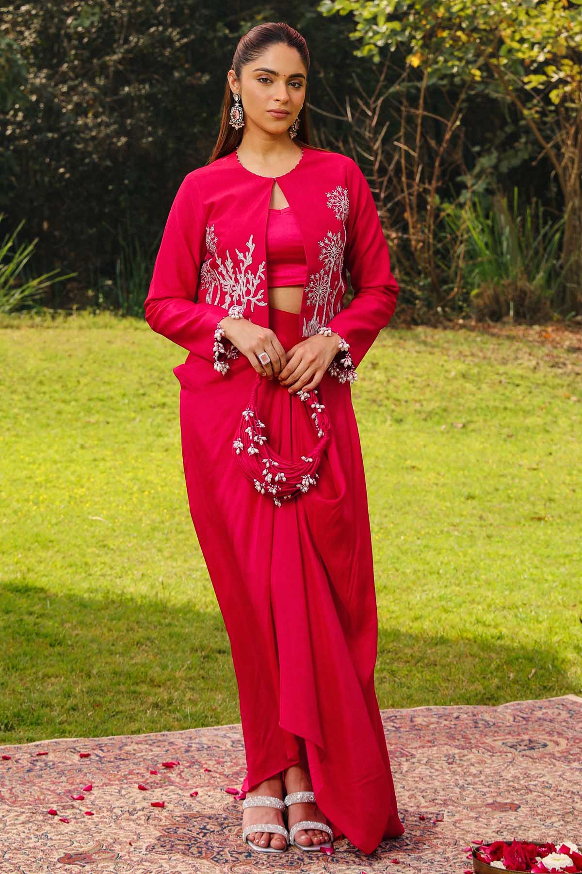 Buy Pink Pearl Embroidered Skirt Set Online