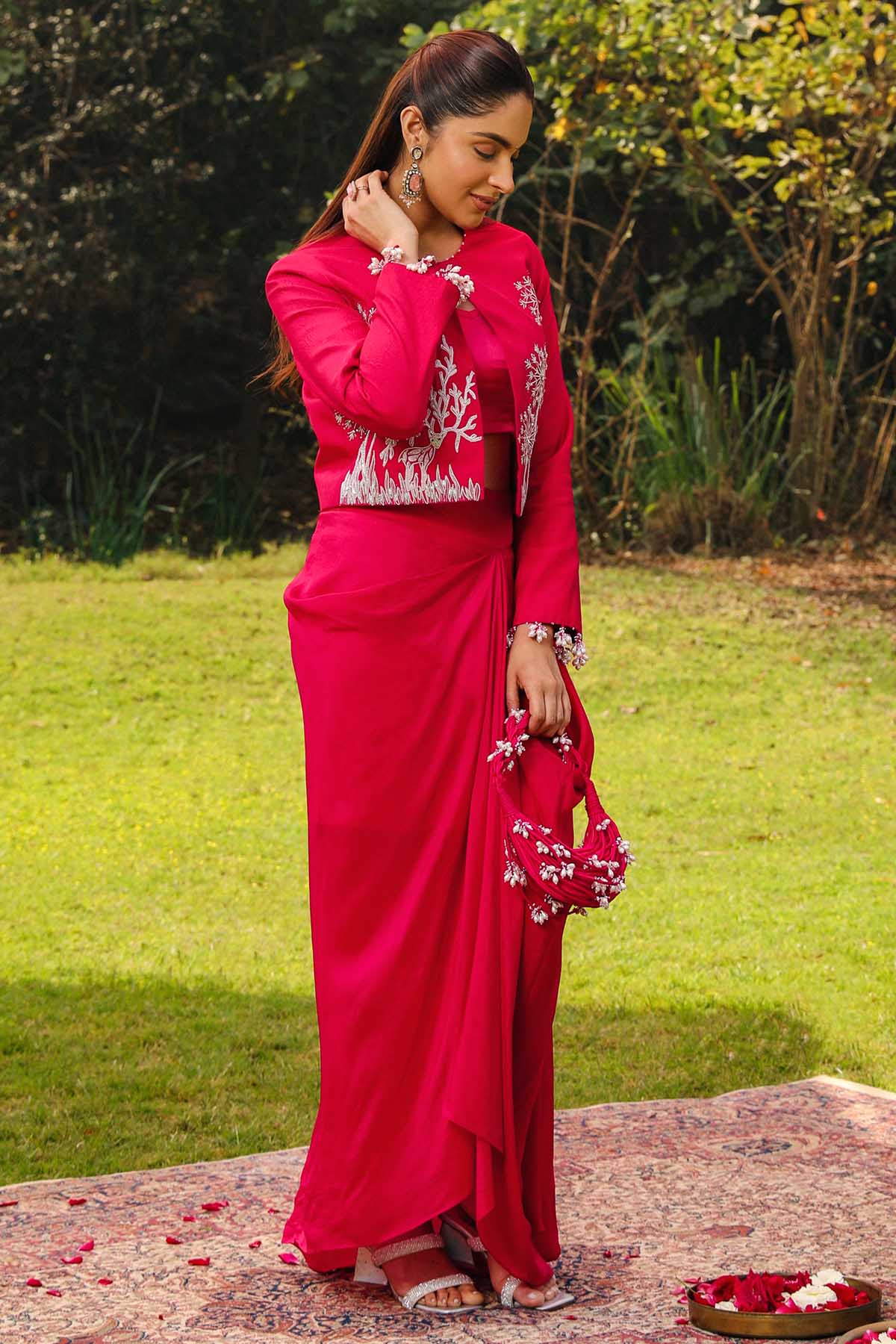 Pink Pearl Embroidered Skirt Set