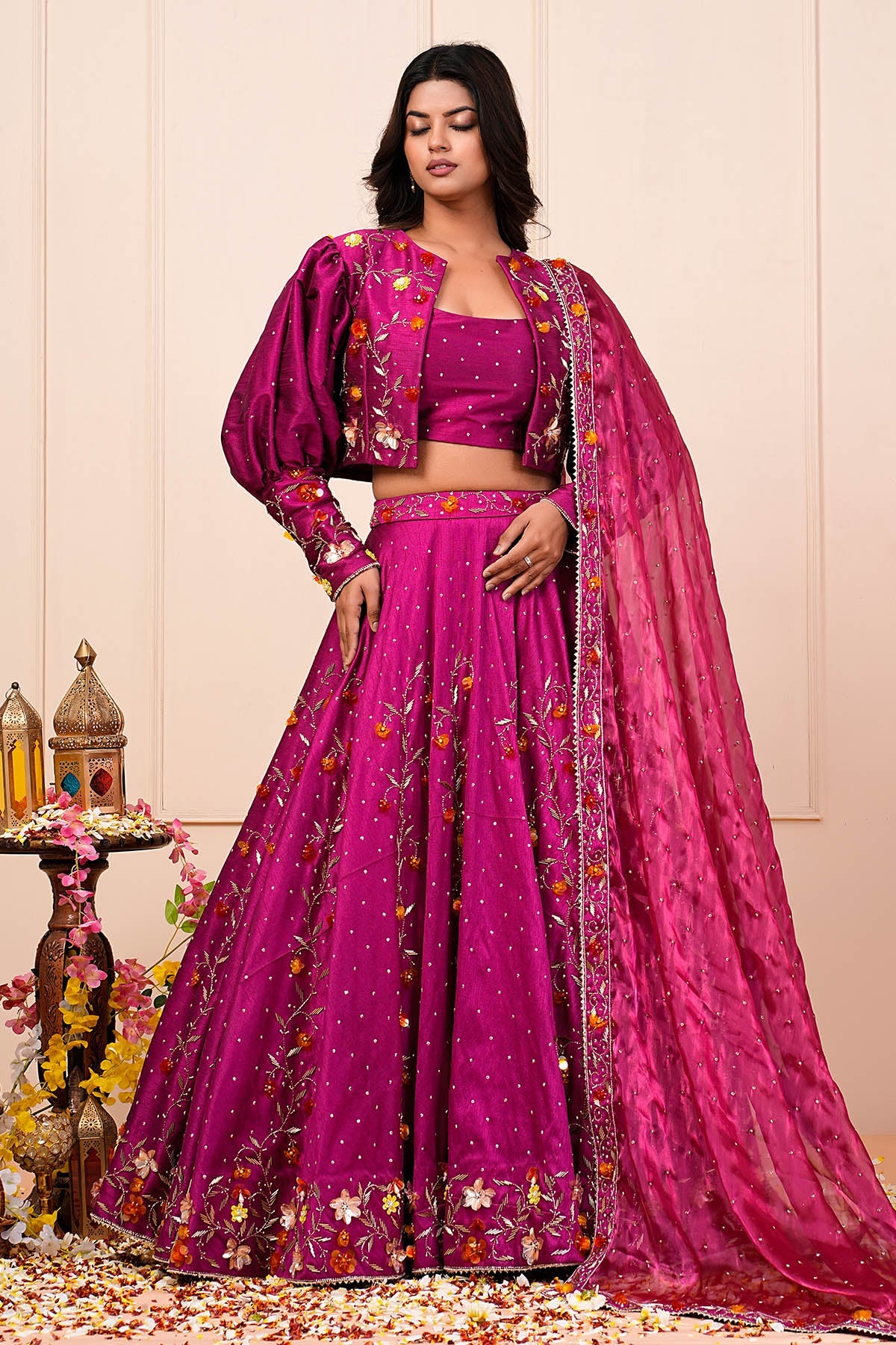 Buy Pink Pearl Lehenga Set & Jacket by Namita Sharma for women online at ScrollnShops