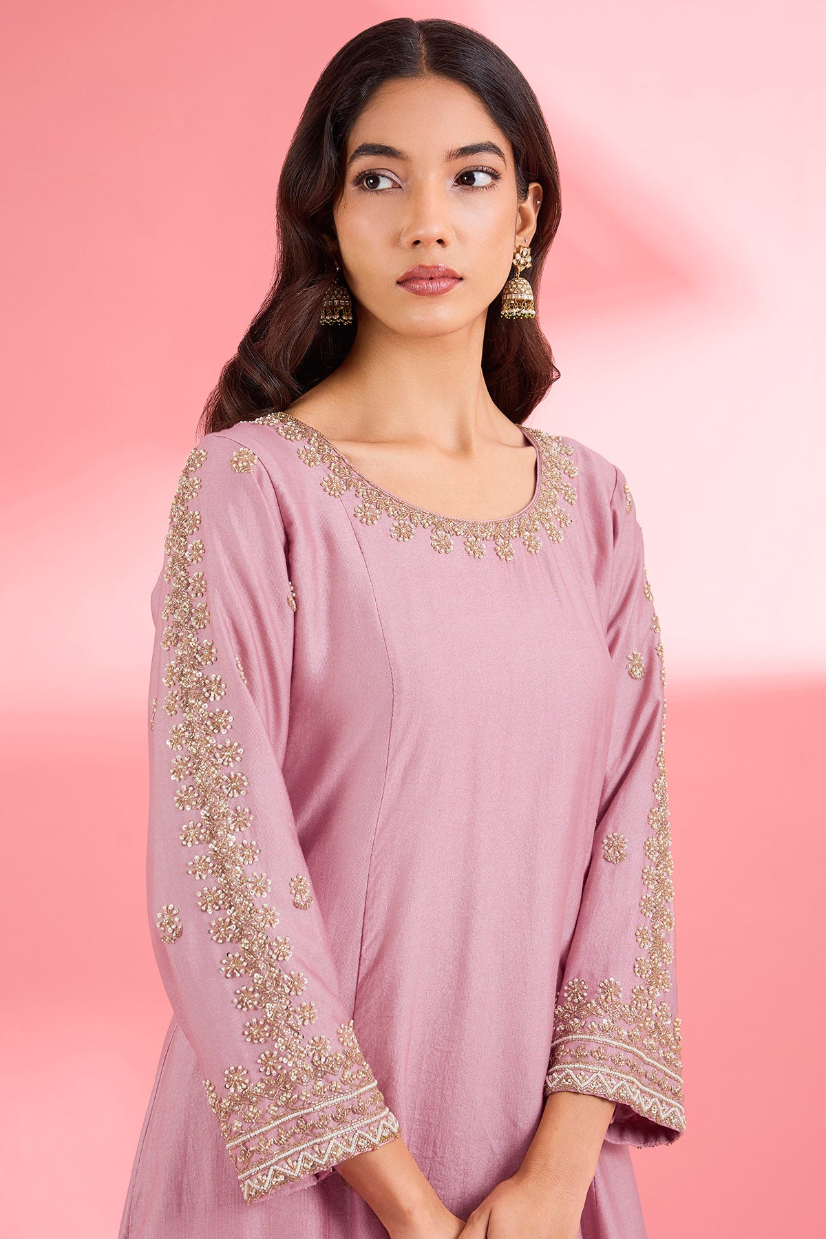 Pink Pearl & Sequins Kurta Set