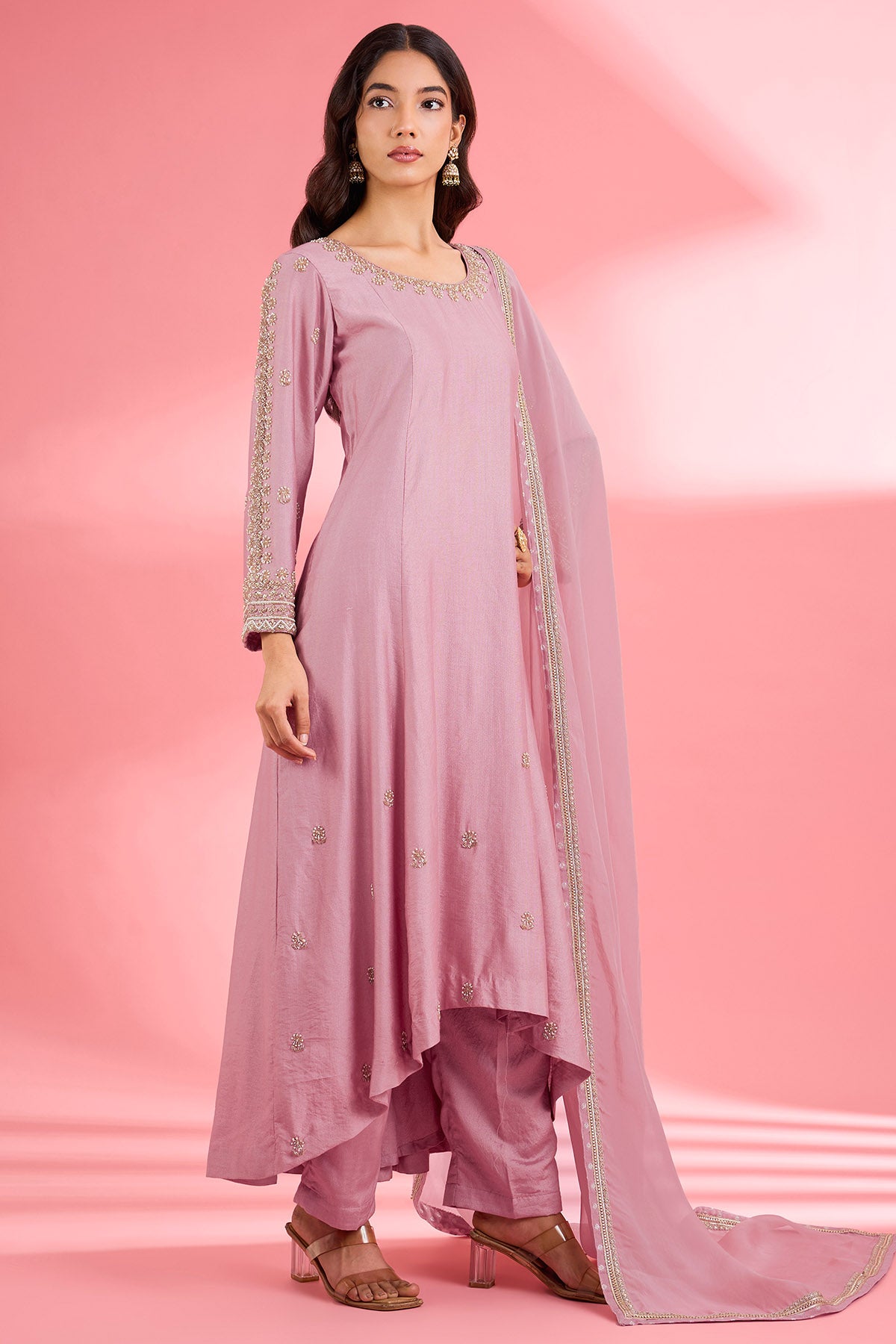Pink Pearl & Sequins Kurta Set