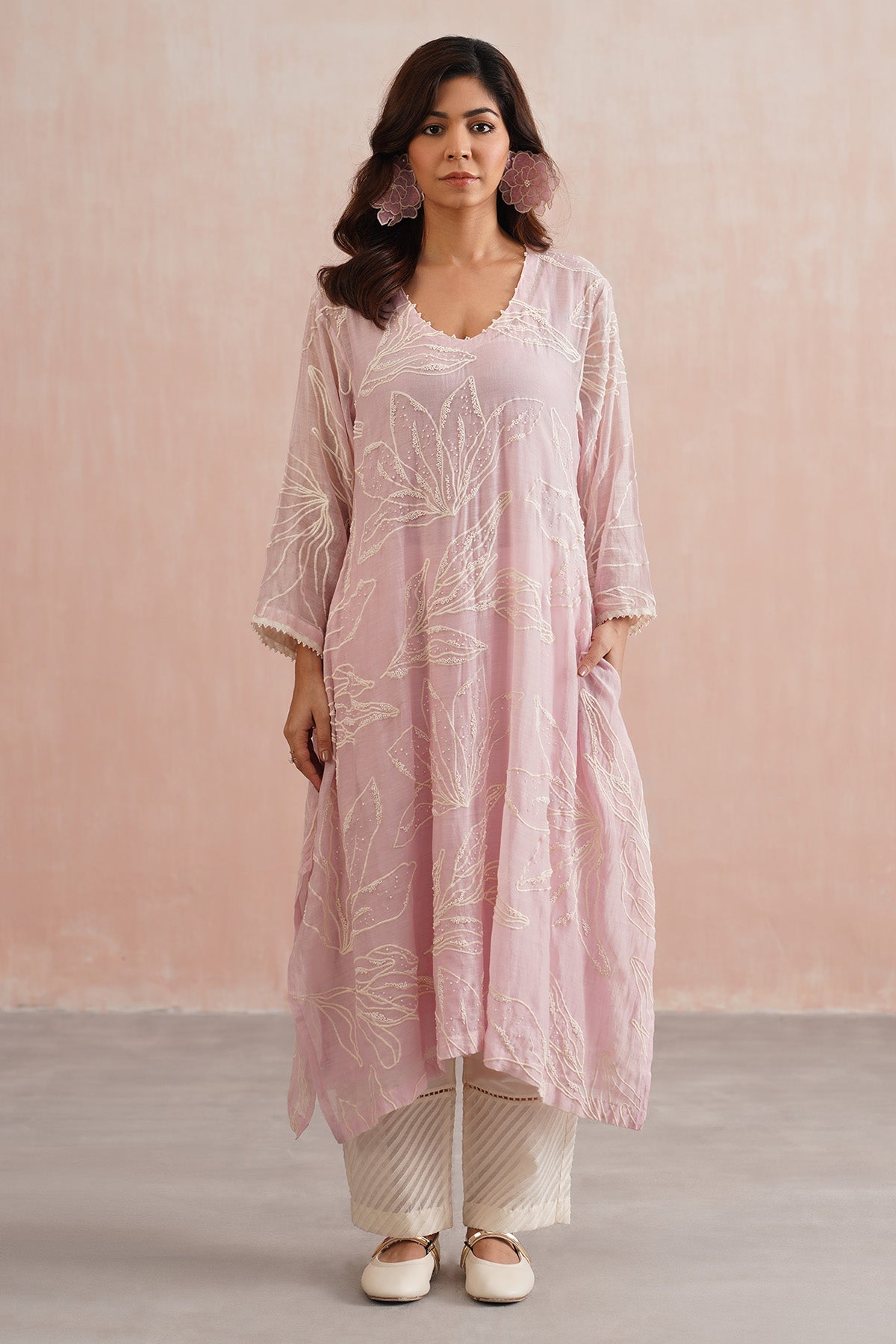 Buy Pink Pearl Work Kurta & Pants for women online available at Scrollnshops 
