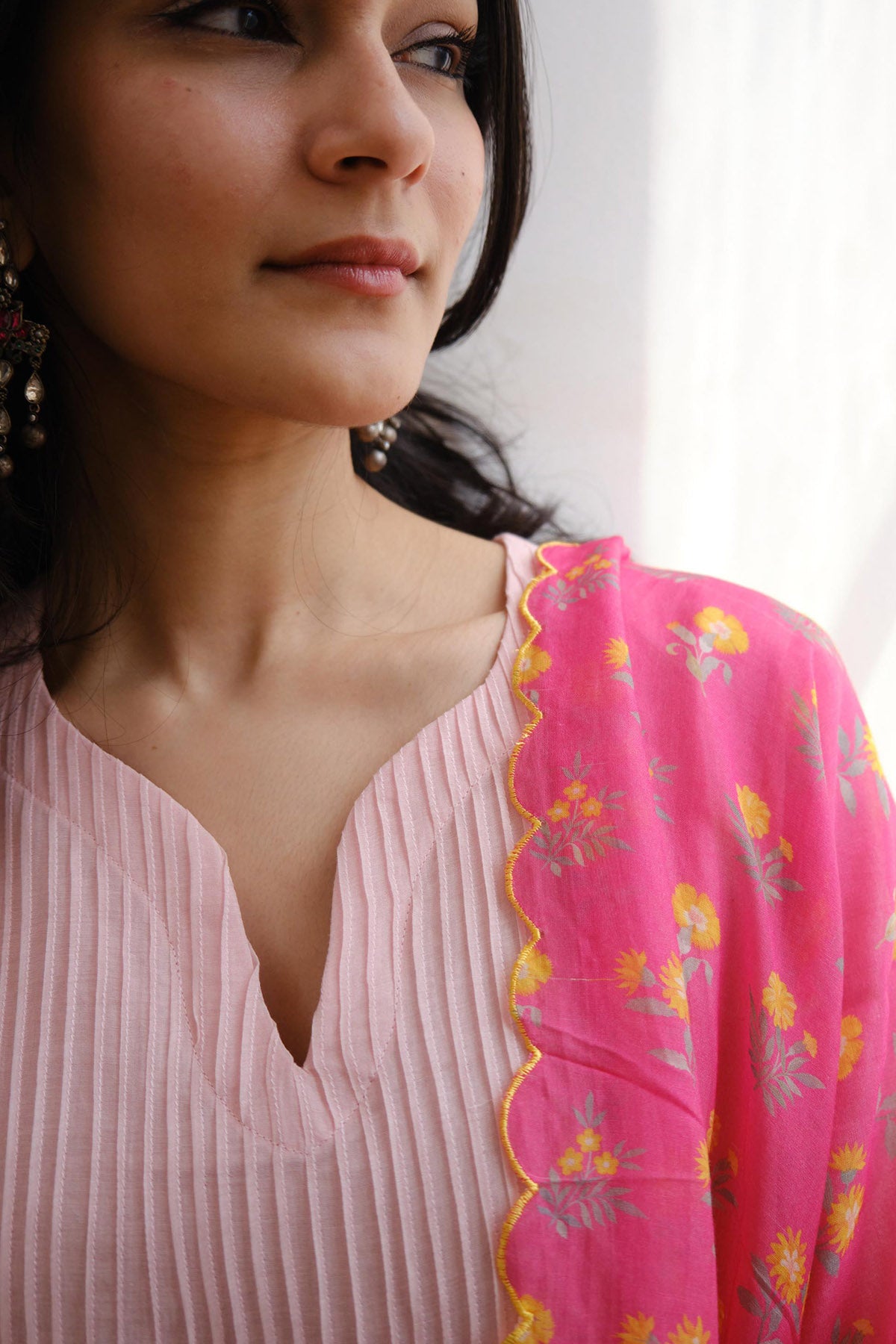 Pink Pintuck Detail Kurta Set