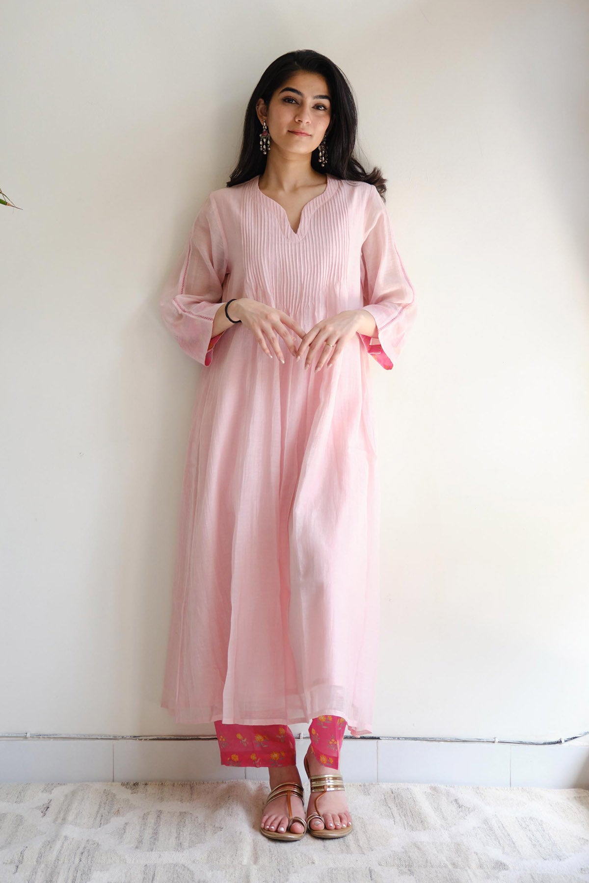 Pink Pintuck Detail Kurta Set